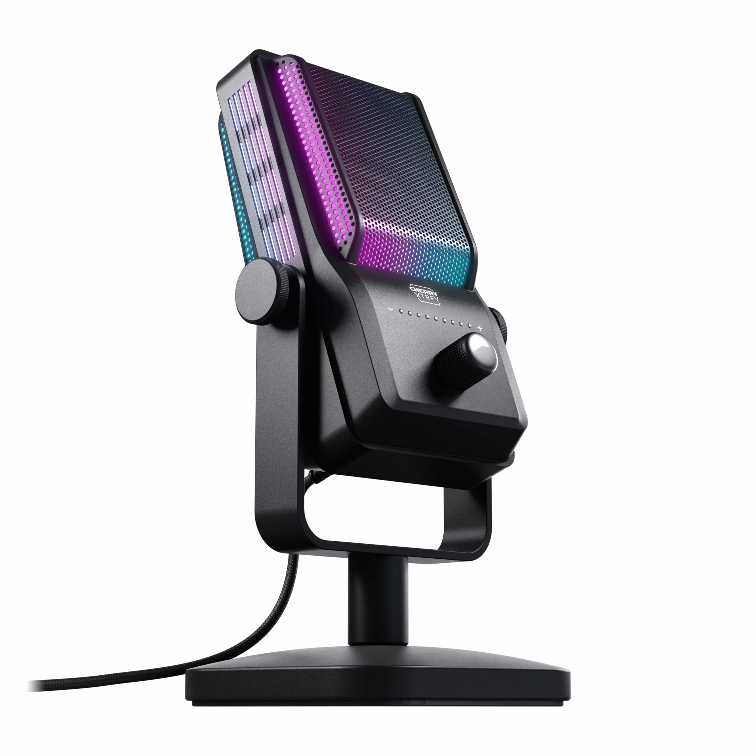 CHERRY XTRFY NGALE R, Wysokiej Klasy Mikrofon USB do Nagrywania, Gier i Streamingu, Kardioida, Plug & Play, Filtr Dolnoprzepustowy, Podświetlenie RGB, Czarny