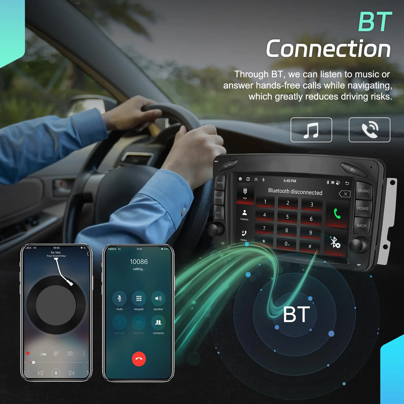 6 GB + 128 GB bezprzewodowy CarPlay dla Mercedesów W203 (2000–2005) i W209 (1998–2004) – odtwarzacz Android 15.0 7 cali z GPS kamerą cofania podzielonym ekranem WiFi i Bluetooth 5.0