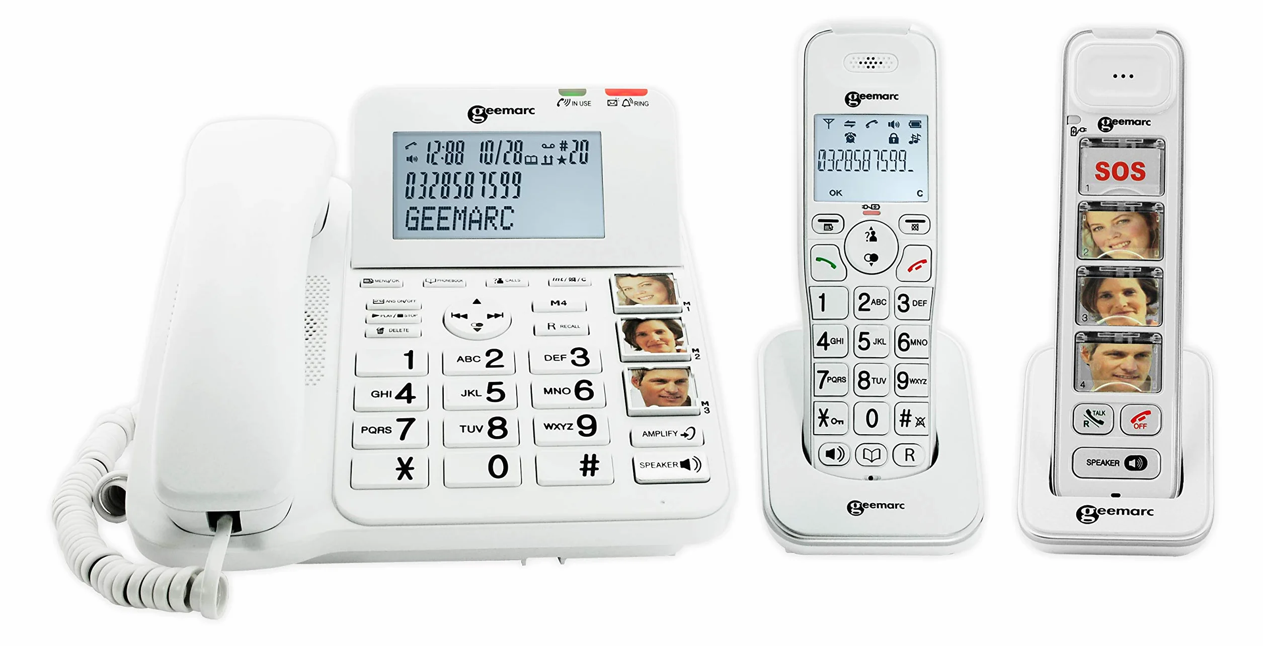 Geemarc Pakiet dla seniorów - wzmocniony telefon stacjonarny i dodatkowe słuchawki z automatyczną sekretarką i dużymi przyciskami do zdjęć seniorów - niski lub średni ubytek słuchu - wersja PL
