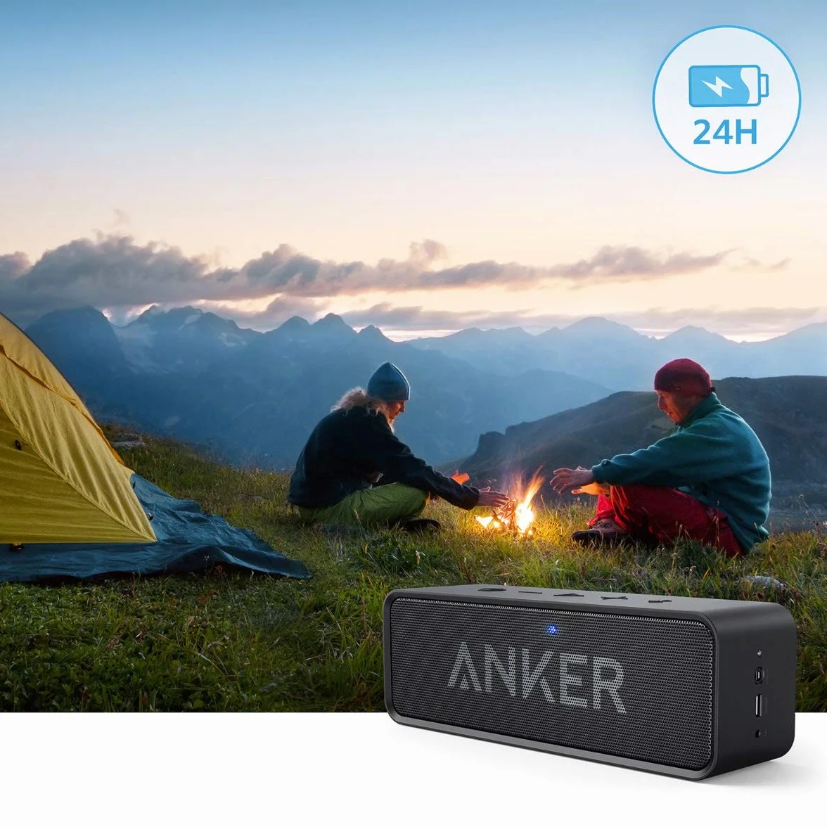 Ulepszony głośnik Bluetooth Soundcore firmy Anker, wodoodporność IPX5, dźwięk stereo, bateria wystarczająca na 24 godziny, kompaktowy głośnik bezprzewodowy do iPhone'a, Samsunga i innych urządzeń