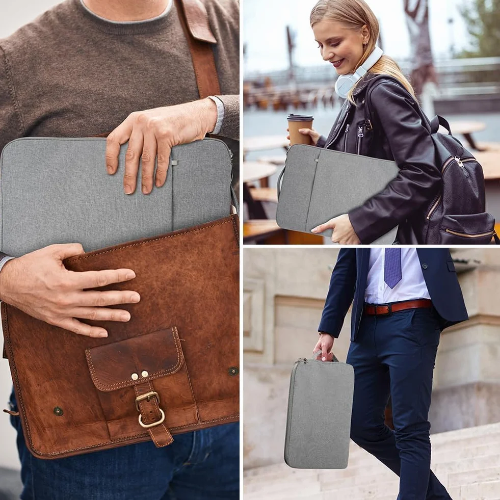 Flintronic Pokrowiec na laptopa 35.6 cm, wodoodporny, przenośna męska torba na laptopa z kieszeniami, kompatybilna z MacBookiem, Asus, Dell, HUAWEI (jasnoszary)