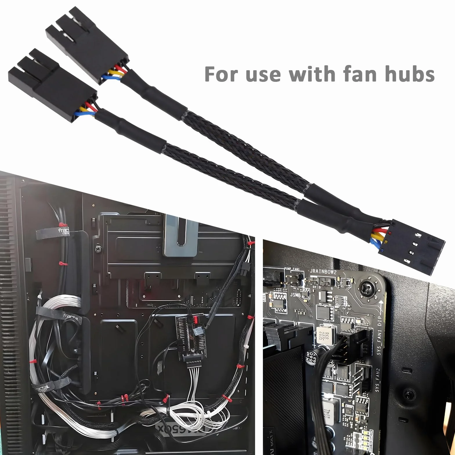 EMSea Kabel adaptera rozdzielacza wentylatora 4P żeński na podwójny 4P męski kabel koncentratora wentylatora kompatybilny z Corsair Lighting Node Pro Commander Pro Core do standardowego ARGB 3-pinowy