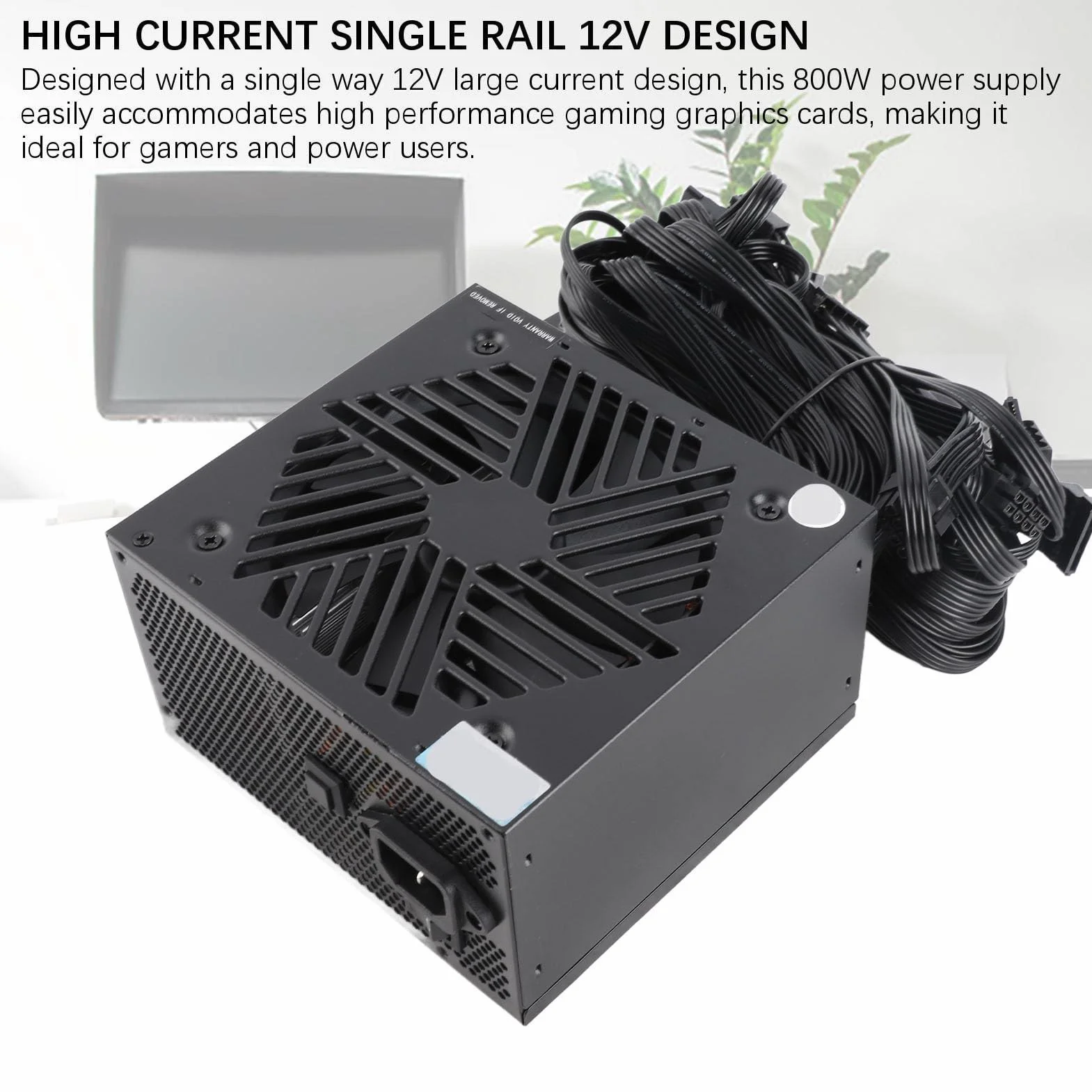 Fabater Aktywny Zasilacz do Komputera do Gier o Mocy 800 W z Przyjaznym dla Użytkownika Sterowaniem Wentylatorem dla Platform Dwurdzeniowych — Czarny Stop Aluminium, Czarny Wentylator 12 Cm, 24 Piny