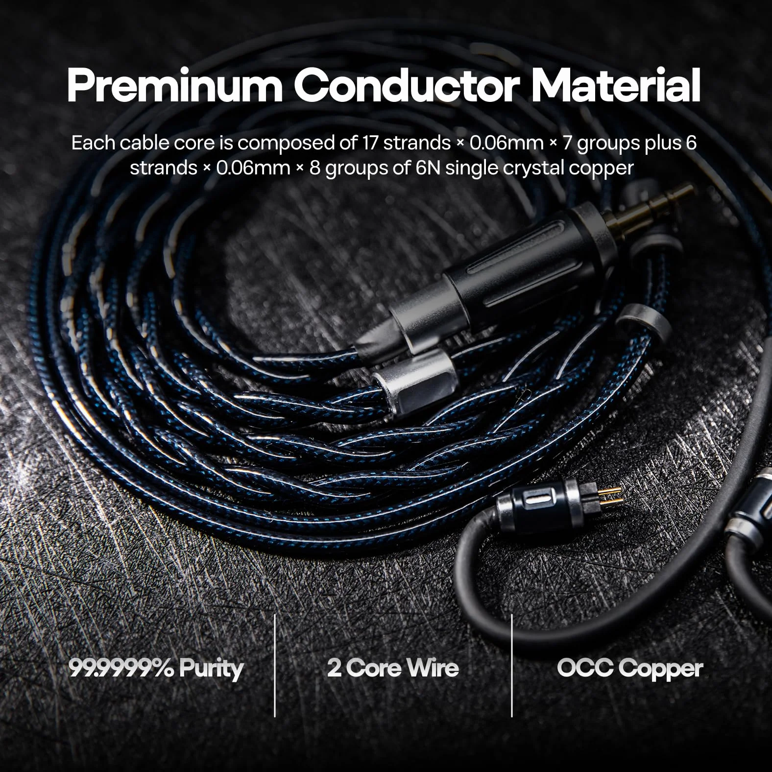 Linsoul Thieaudio Midnix IEM Kabel, 2-żyłowy, z miedzi monokrystalicznej 6N, podwójne wtyczki 3,5 mm/4,4 mm, typ Litz 4, 1,2 m, 0,78 mm, 2-pinowy, zamienny przewód do profesjonalnych słuchawek