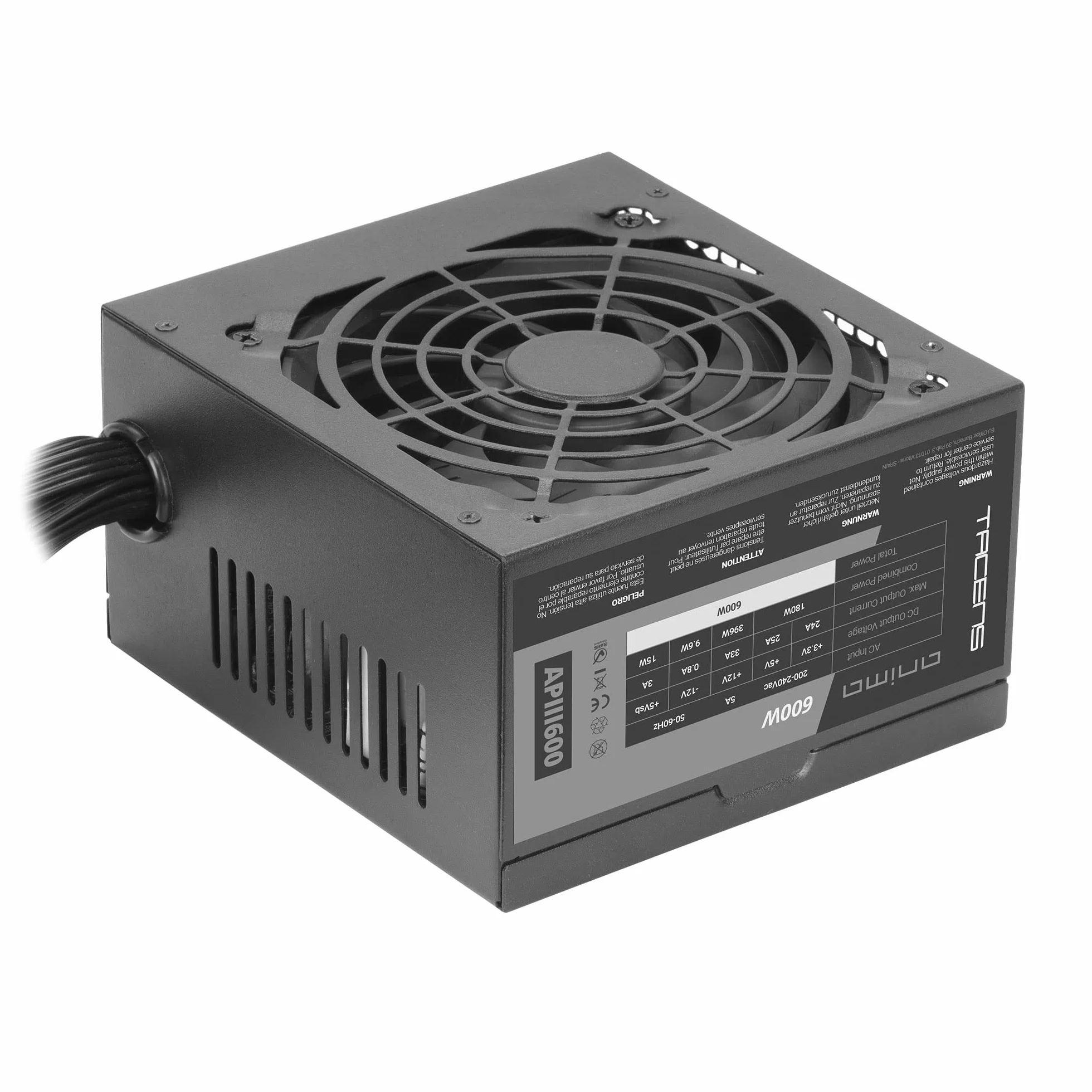 Tacens Anima APIII600, Zasilacz PC ATX 600W, Technologia SMD 85% Bronze 12V, Ultraciche Wentylator 120mm, Kable Premium Teksturowane, Czarny