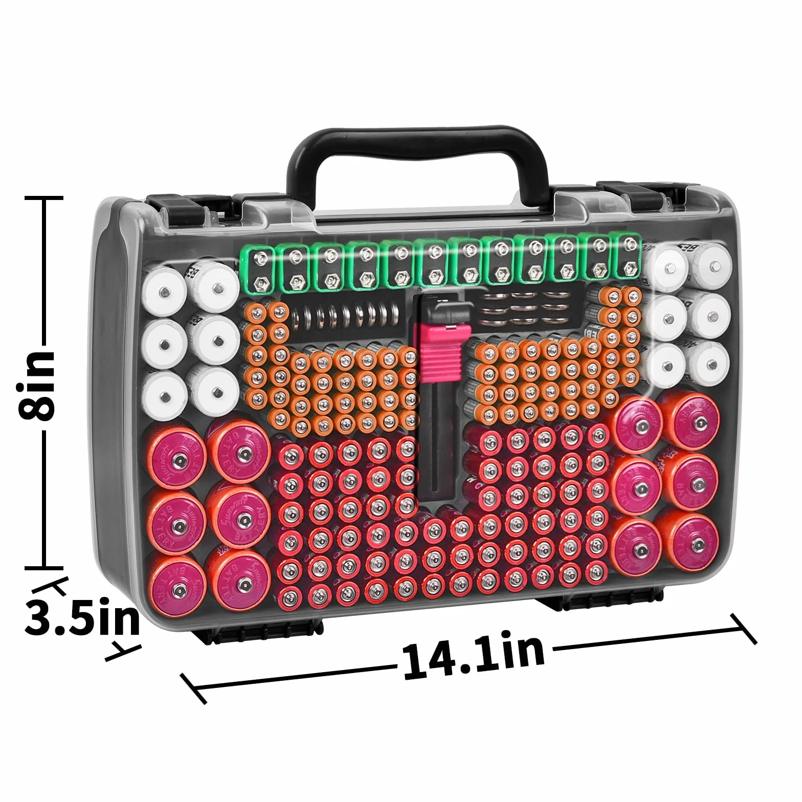 269 baterii z testerem baterii, podwójne pudełko do przechowywania baterii, obudowa baterii AA AAA 4A C D Cell 9V 3V Litowy LR44 CR2 CR123 (szary)
