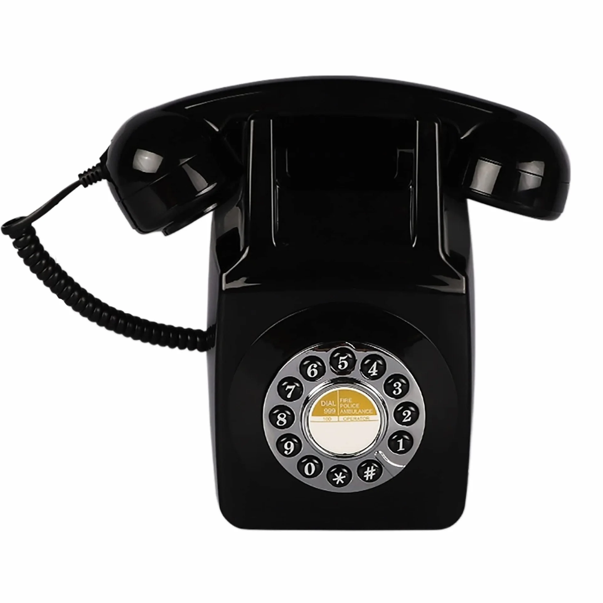 telefon ścienny telefon stacjonarny, retro telefon stacjonarny z przyciskami, kręcony kabel, autentyczny dzwonek, telefon stacjonarny do domu, telefon domowy do biura, te(C)