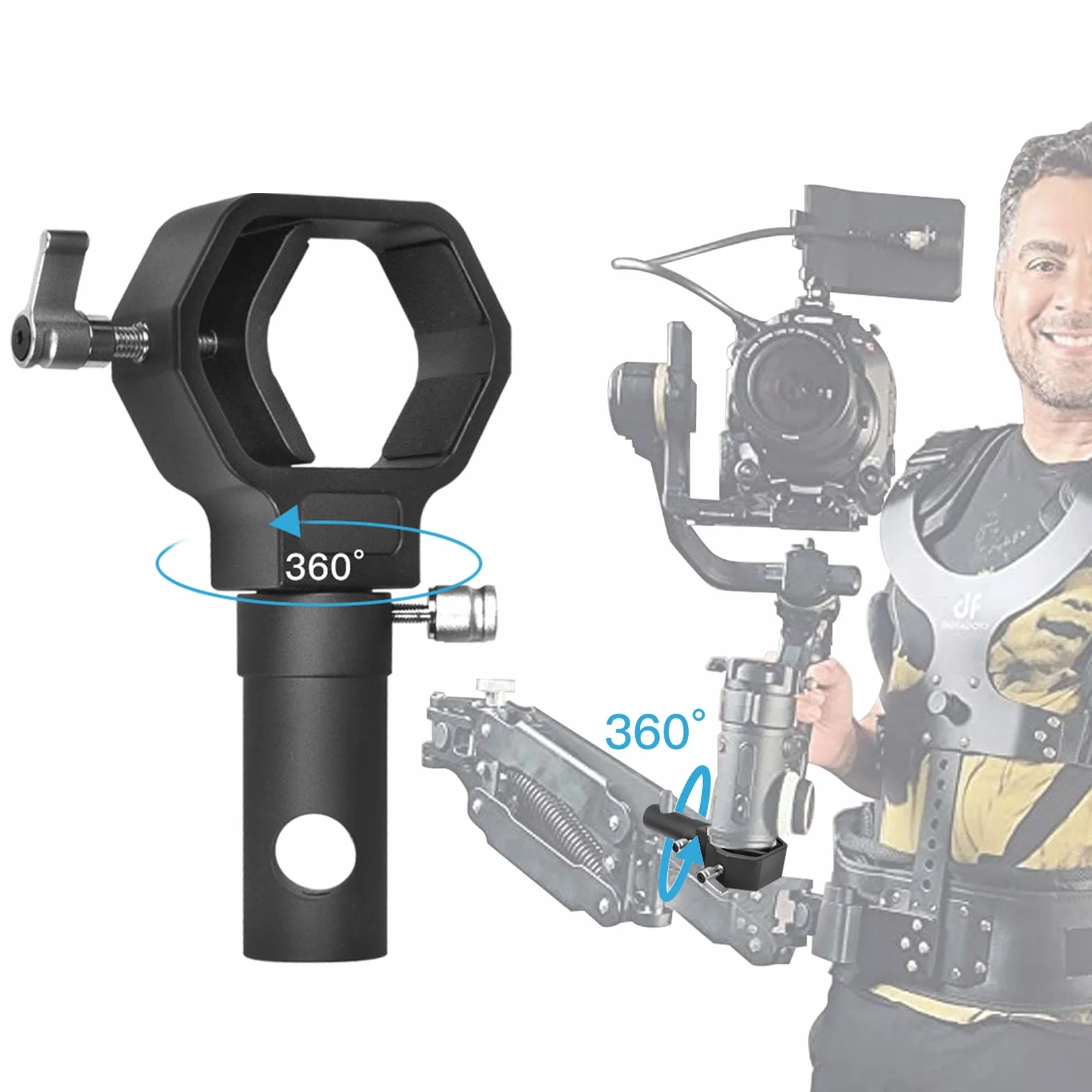 DF DIGITALFOTO TH02 Steadicam Arm&Vest Gimbal Adapter do Ręcznych Gimbalów, Regulowany Kąt Fotografowania, Kompatybilny z Każdą Kamizelką Gimbal z Bolcem na Ramię o średnicy 12/13/16 mm