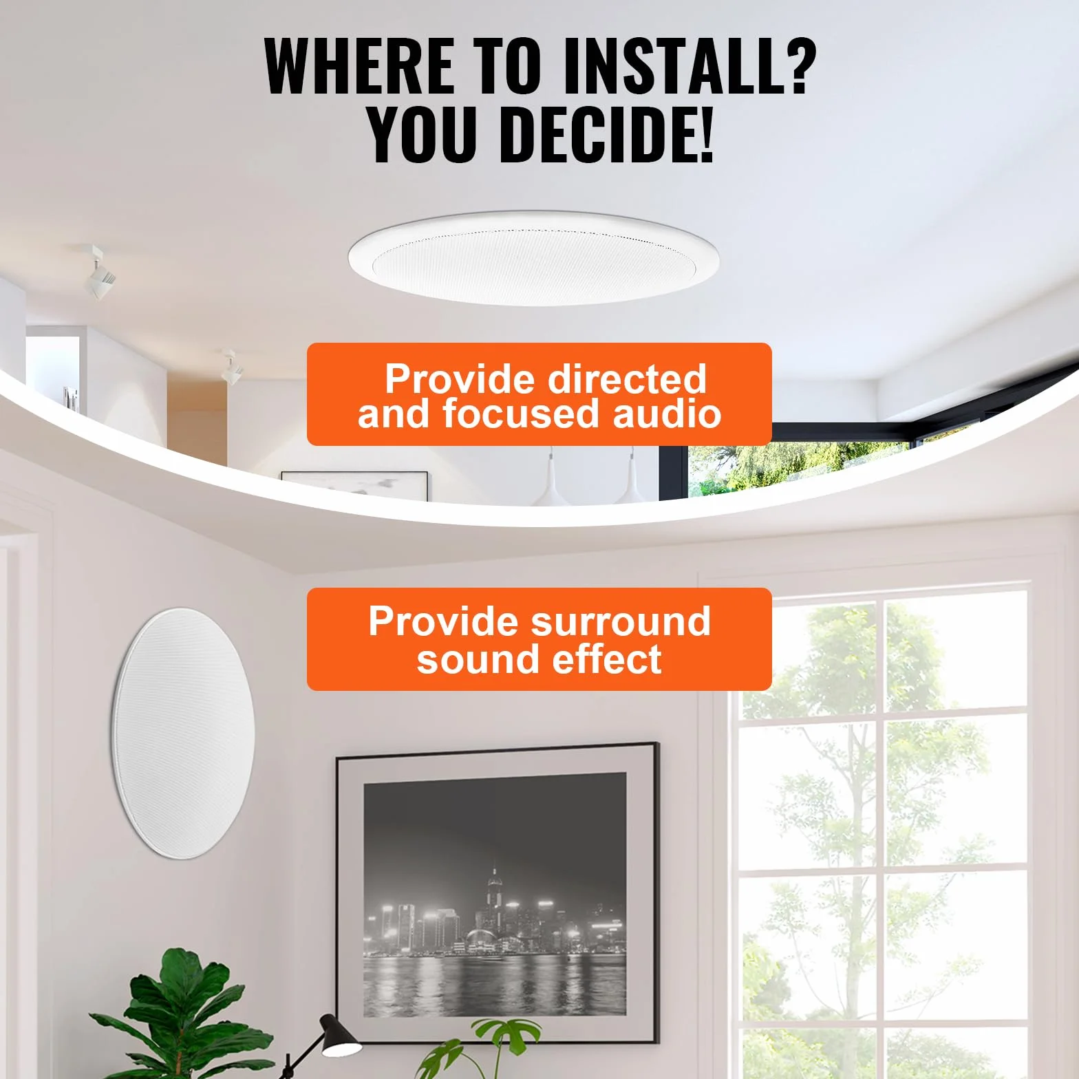 VEVOR Głośniki sufitowe 205 mm, 100 W, system głośników sufitowych do montażu ściennego z ompedancją 8Ω Czułość 89 dB, do domu kuchni salonu na zewnątrz koce 4 sztuki