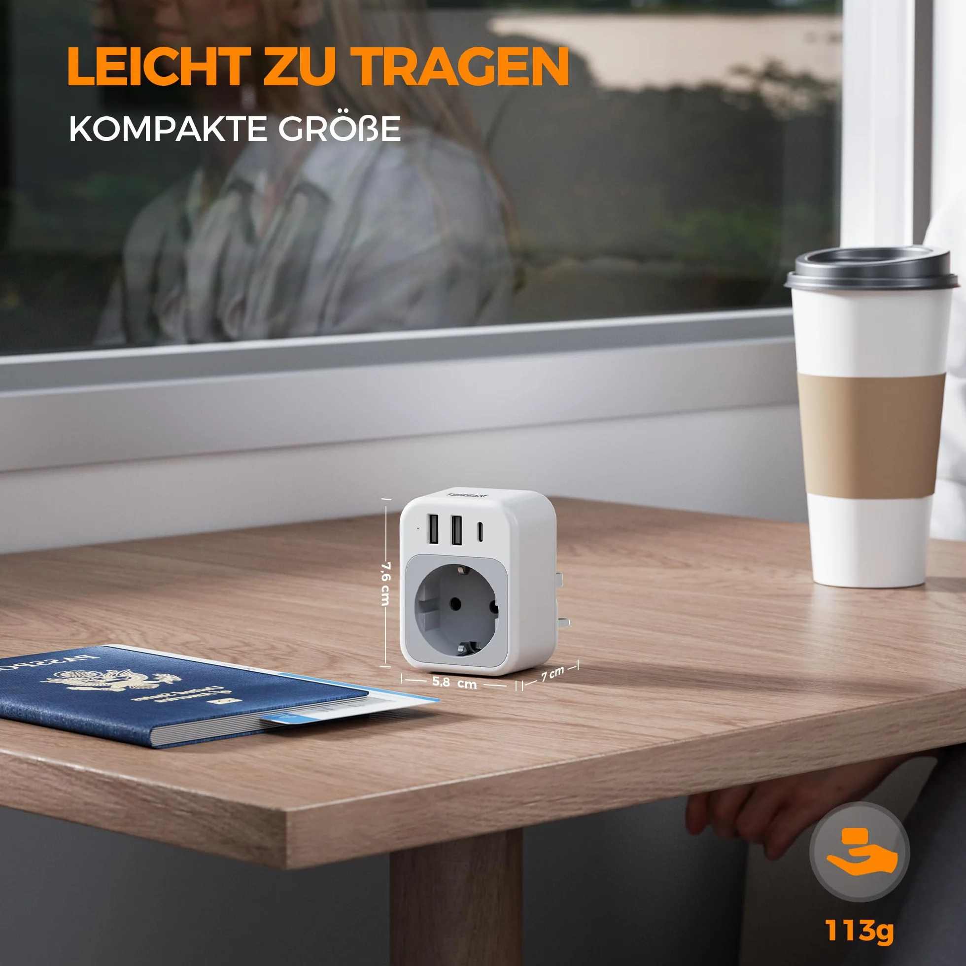 TESSAN Adapter Anglia Niemcy Wtyczka, 4 w 1 Adapter UK z USB C i 2 USB A, Przenośny adapter gniazdowy Anglia, Adapter podróżny UK 3250 W, Adapter podróżny typu G dla Wielkiej Brytanii, Irlandii