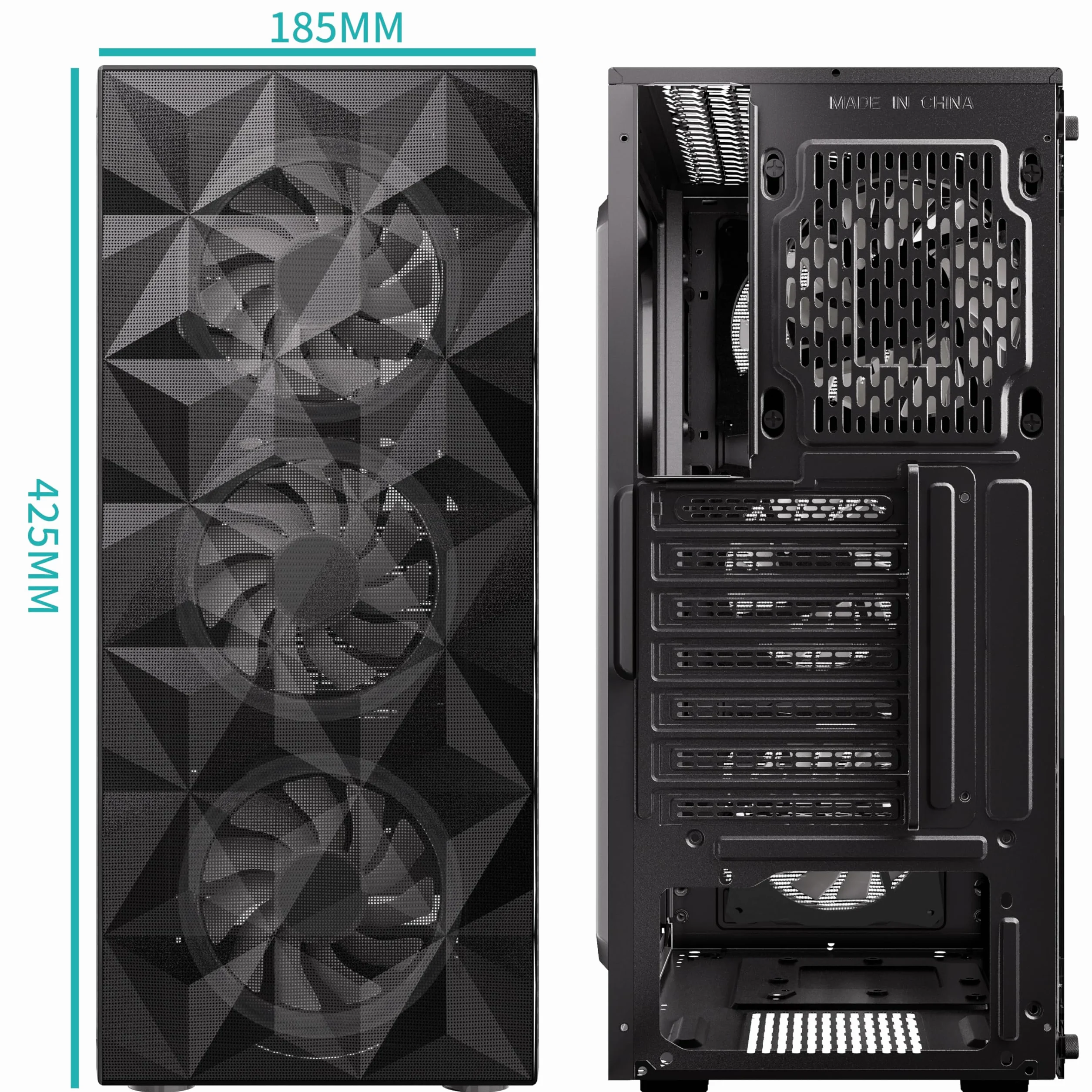 MOROVOL Obudowa PC wstępnie zainstalowana 4 wentylatory RGB, obudowa na komputer do gier ATX z przednią siatką w kształcie rombu i bocznym panelem ze szkła hartowanego, obudowa USB 3.0 Airflow Mid