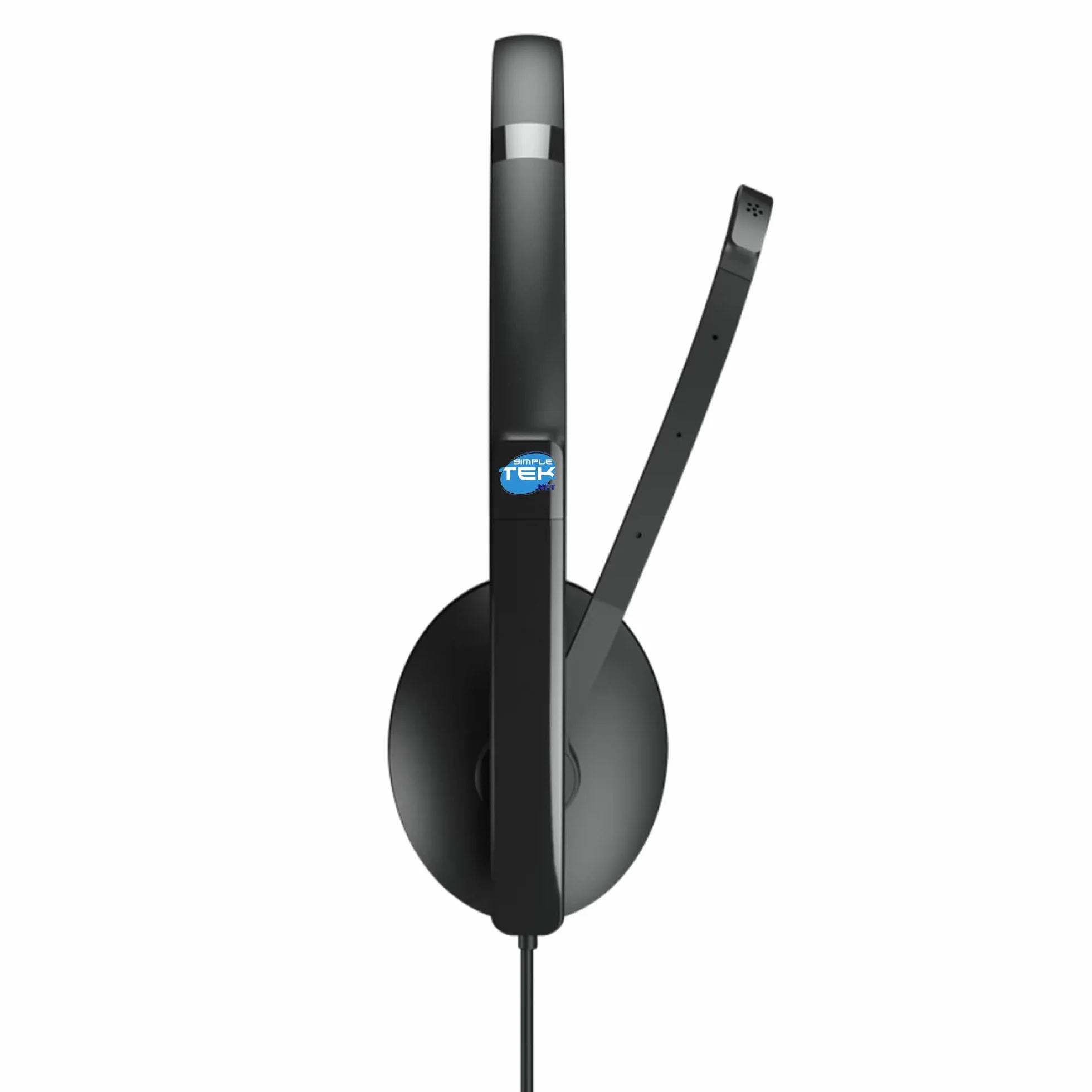 SIMPLETEK - Przewodowe słuchawki jednouszne z mikrofonem na ramię, złącze USB-C i jack 3,5 mm, idealne do call center i inteligentnej pracy - kolor czarny