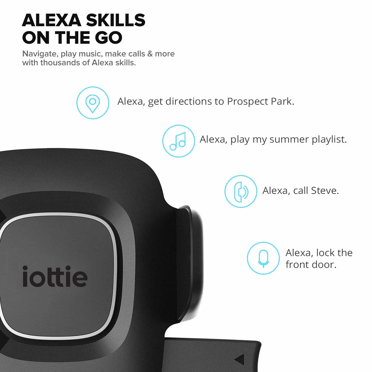 iOttie Easy One Touch Connect Pro (nowy) - Gen 2 - Alexa bez użycia rąk w samochodzie - uchwyt samochodowy na telefon z wbudowaną Alexą dla iOS i Android, certyfikat MFi, uniwersalny