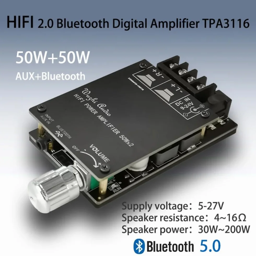 DollaTek HiFi Bezprzewodowa Bluetooth 5.0 TPA3116 Karta wzmacniacza audio TPA3116D2 50WX2 wzmacniacz stereo AMP kino domowe