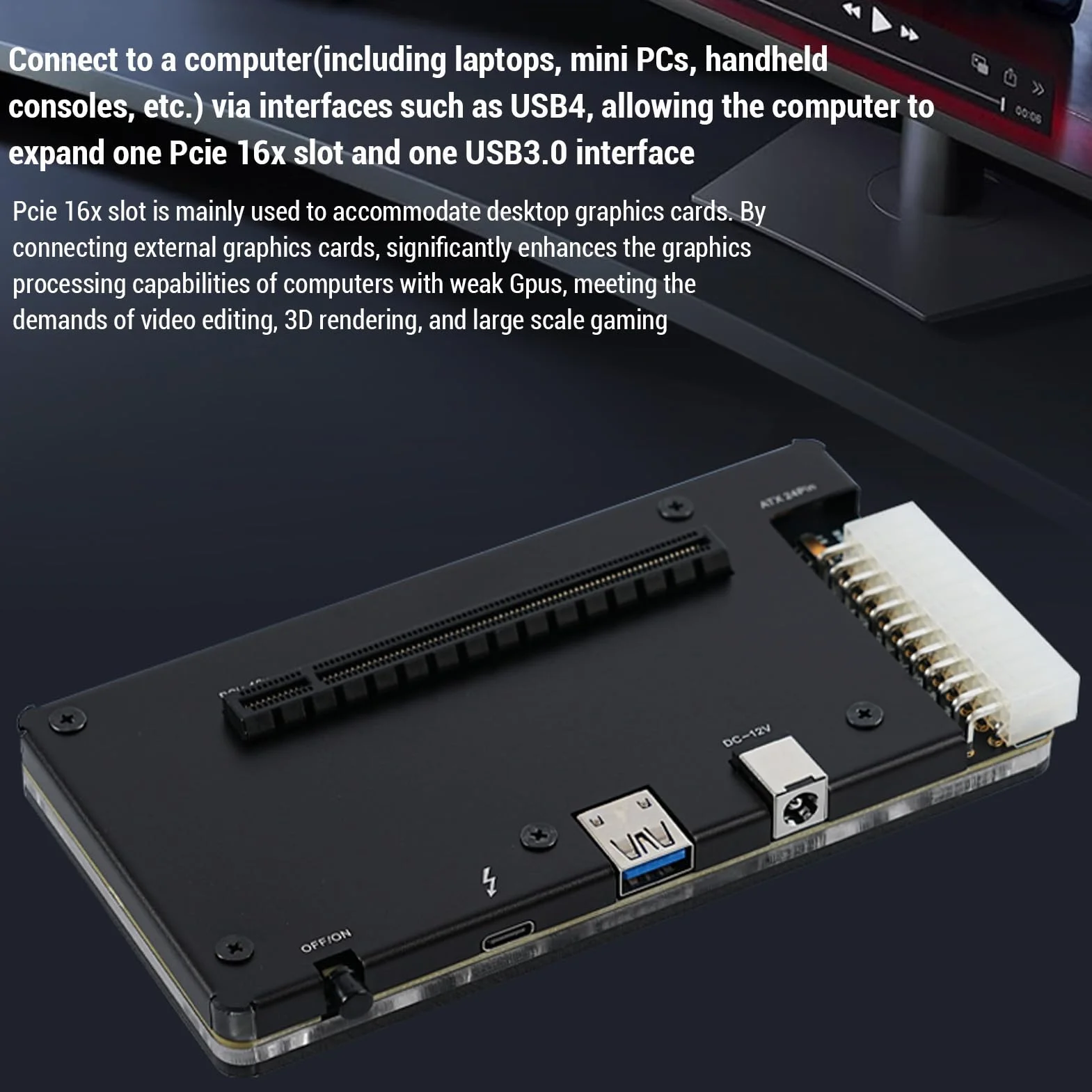 ciciglow Zewnętrzna Stacja Dokująca GPU, Zewnętrzny Procesor Graficzny Pasujący do Stacji Dokującej Karty Graficznej Thunderbolt 4 EGPU z Interfejsem USB4.0 ATX 24Pin PCIE, Obudowa EGPU