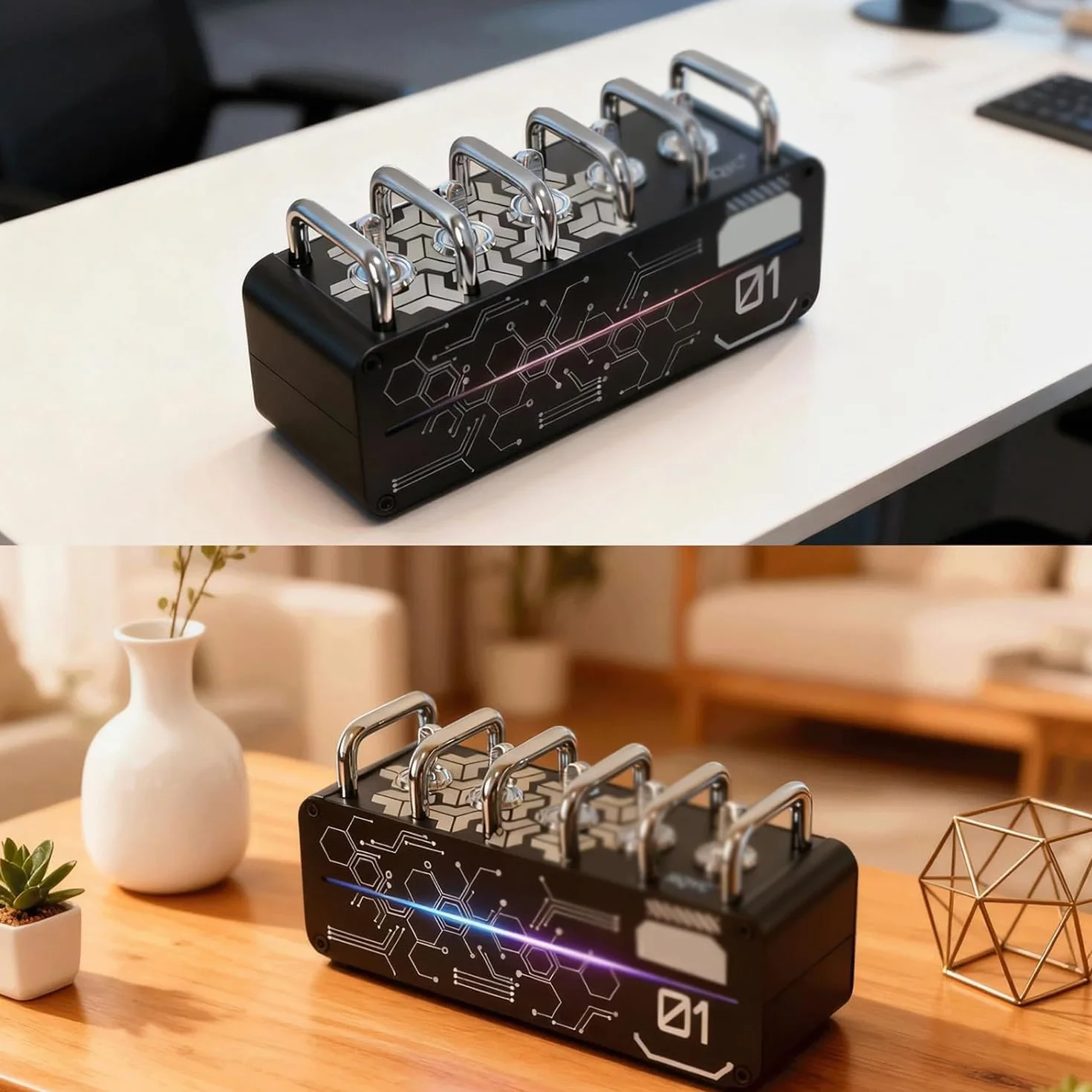 Przenośna listwa zasilająca z koncentratorem USB i oświetleniem otoczenia, niezależny przełącznik, metalowa konstrukcja uchwytu do studia i pokoju gier