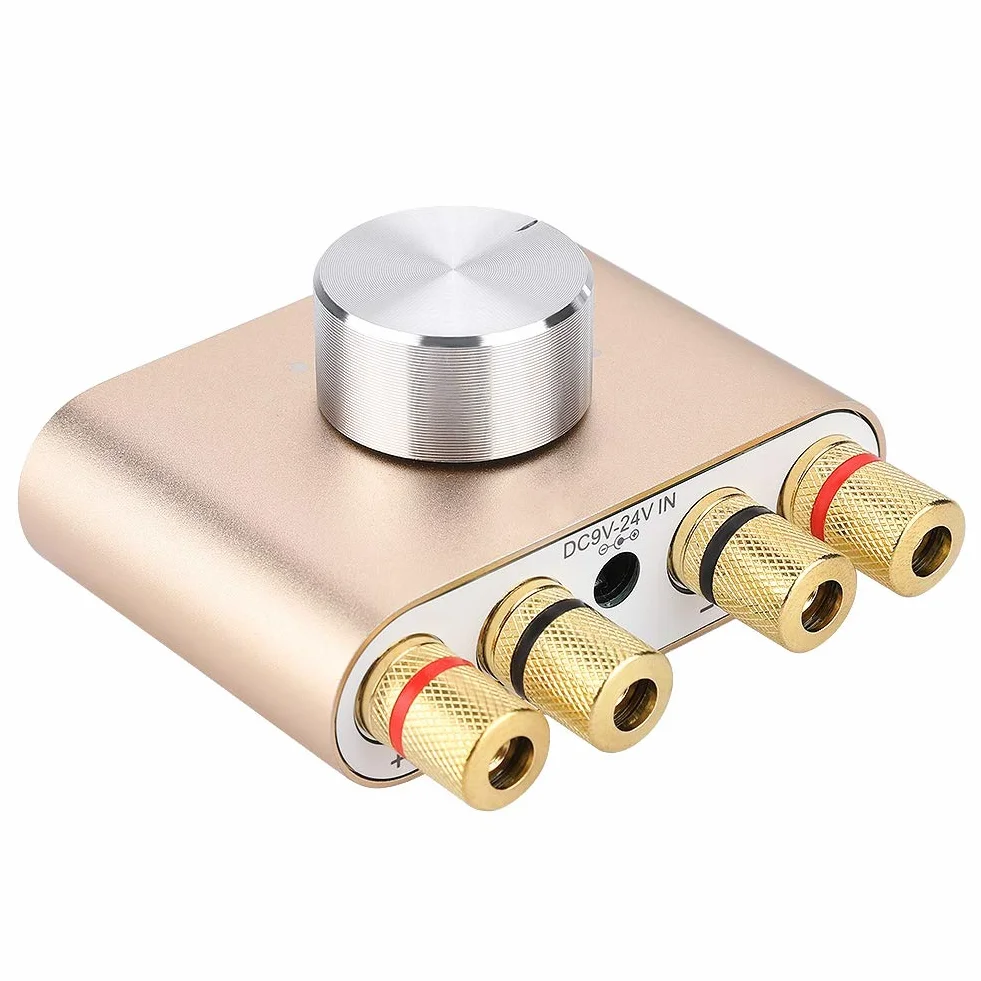 Socobeta Mini wzmacniacz mocy, Bluetooth, stereo, Hi-Fi, 100 W, z zasilaczem sieciowym, złoty