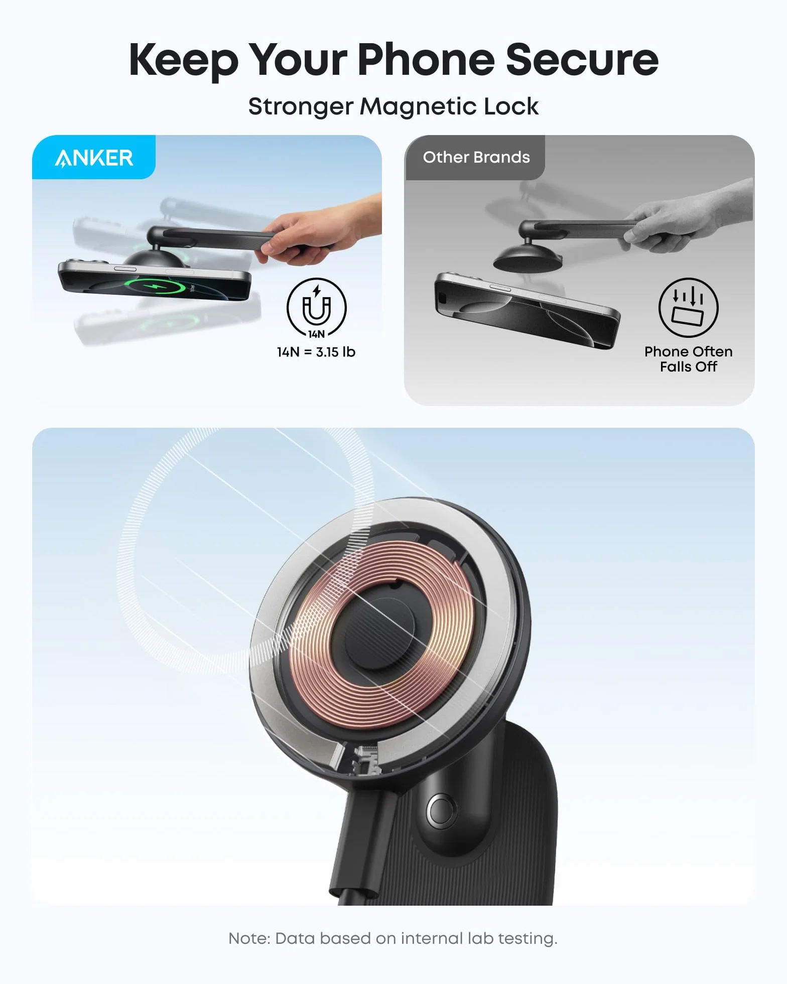 Bezprzewodowa ładowarka samochodowa Anker Nano, regulowana magnetycznie w zakresie 360°, odłączana podkładka, szybkie ładowanie Qi 15 W, solidny metalowy uchwyt, do serii iPhone 16/15/14/13/12 (z zasi | Magnetyczna ładowarka samochodowa z regulacją 360°,