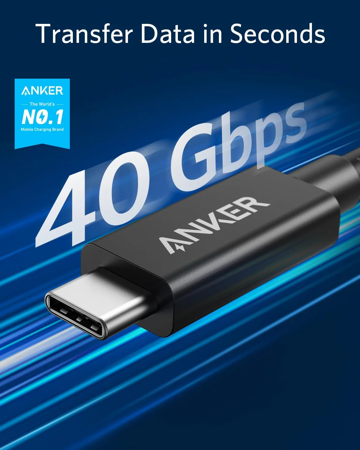 Anker Thunderbolt 3 Cable 50 cm, USB C to USB C, Supports 100 W Super Fast Charging and Rapid Data Transfer, for iPhone 16/15 Series, MacBook Pro/Air, iPad Pro/Air, Pixel, Huawei, Matebook etc.