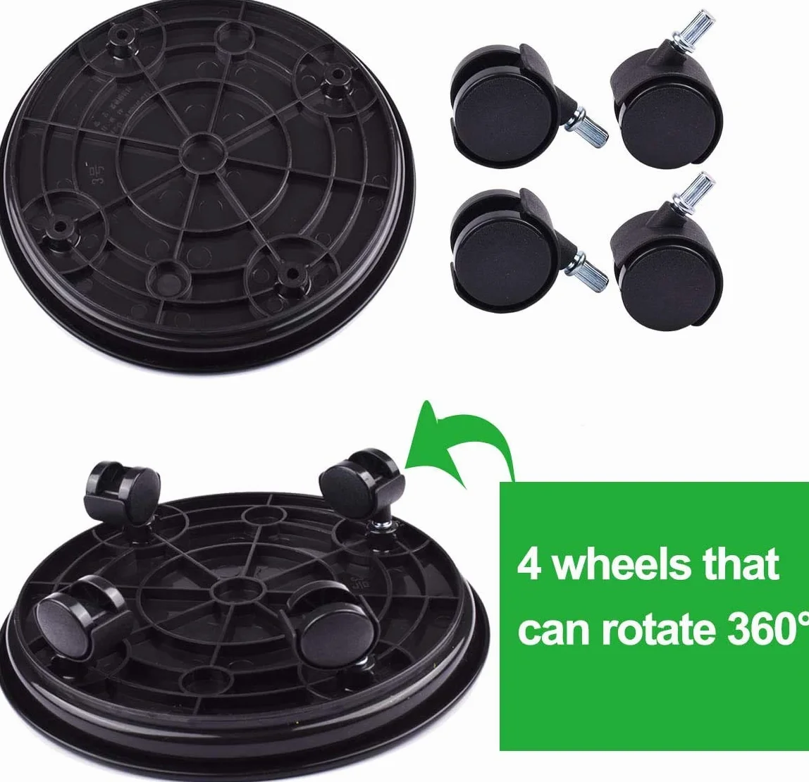 Podstawki wózki na palety do roślin 30 cm plastikowe czarne 3-pak