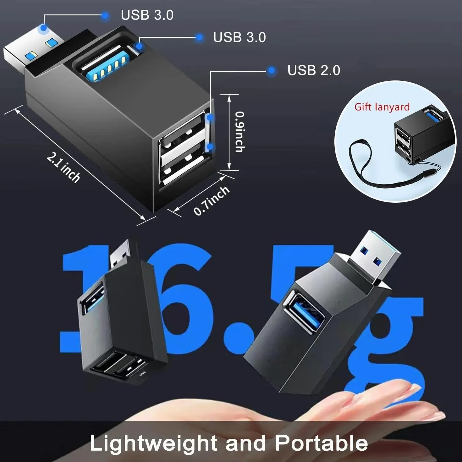 Hub USB 3.0 1 do 3 portów do mini rozdzielacza do komputera przenośnego czytnika kart (czarny 1 sztuka)