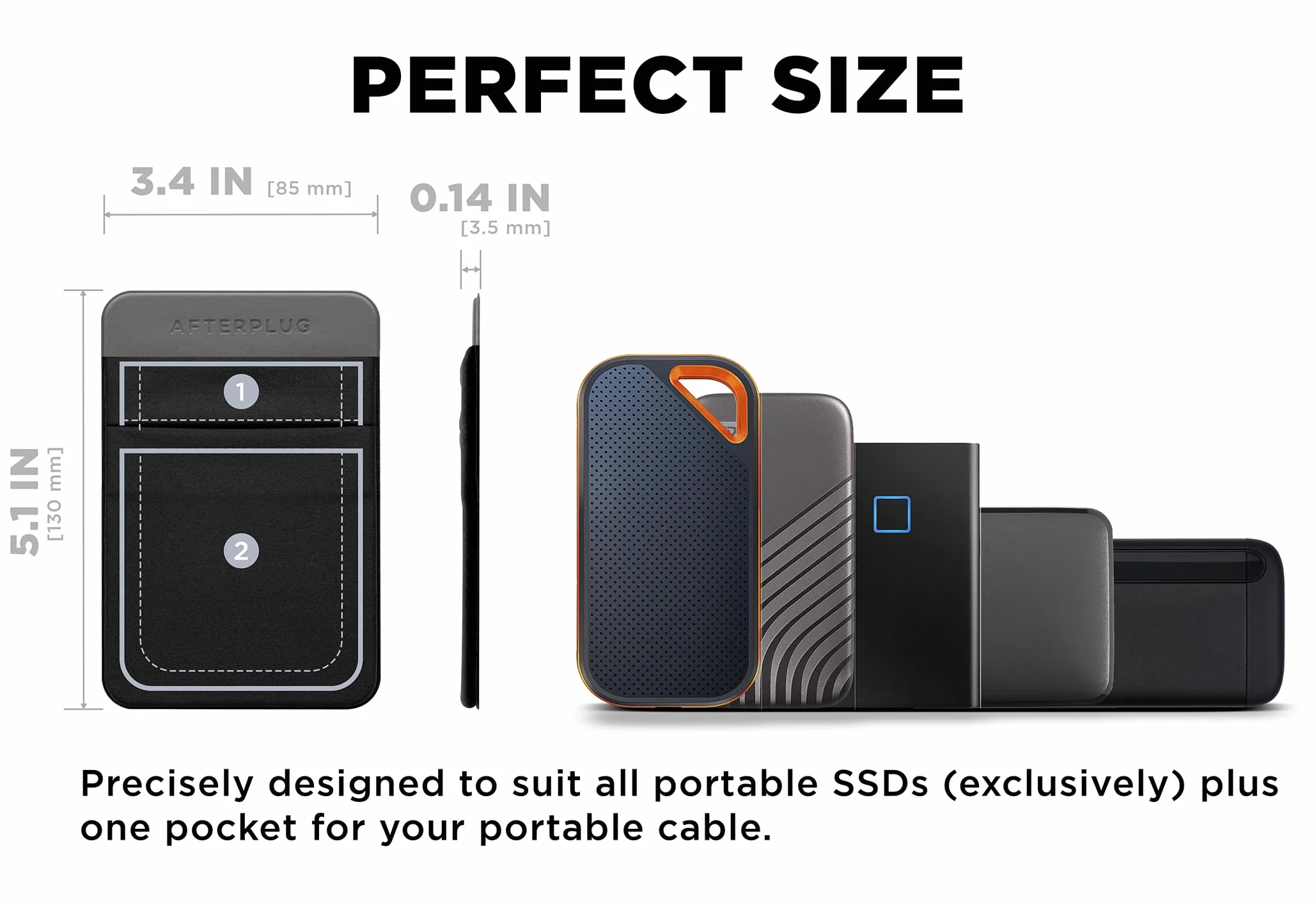 Samoprzylepny uchwyt na dysk 2-kieszeniowy do laptopa, naklejana kieszonka na przenośny dysk SSD/HDD, cienką mysz i kable (Mały - mieści SSD)