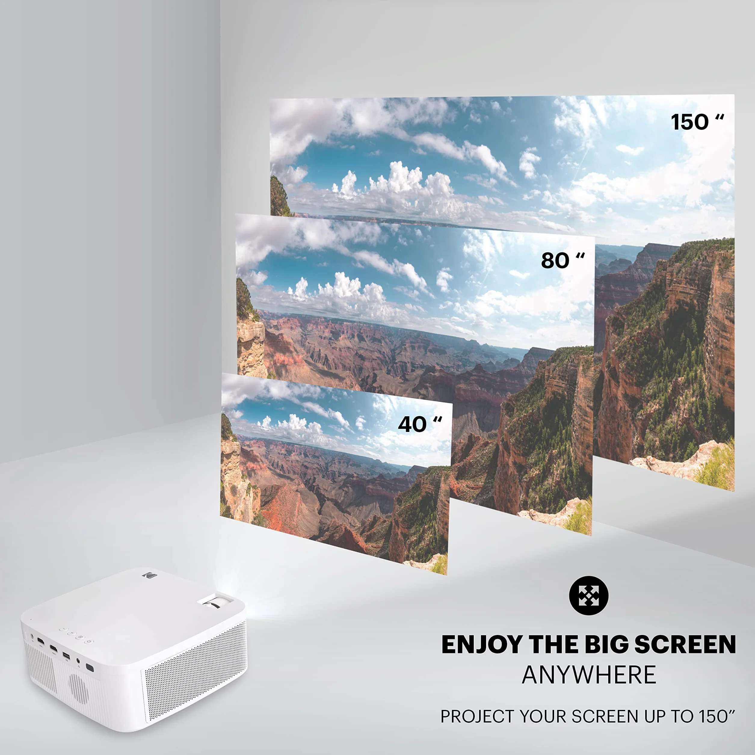 KODAK FLIK X10 Full HD Zestaw projektora multimedialnego | Mini kompaktowy przenośny zestaw kina domowego 1080p z 100-calowym ekranem projekcyjnym