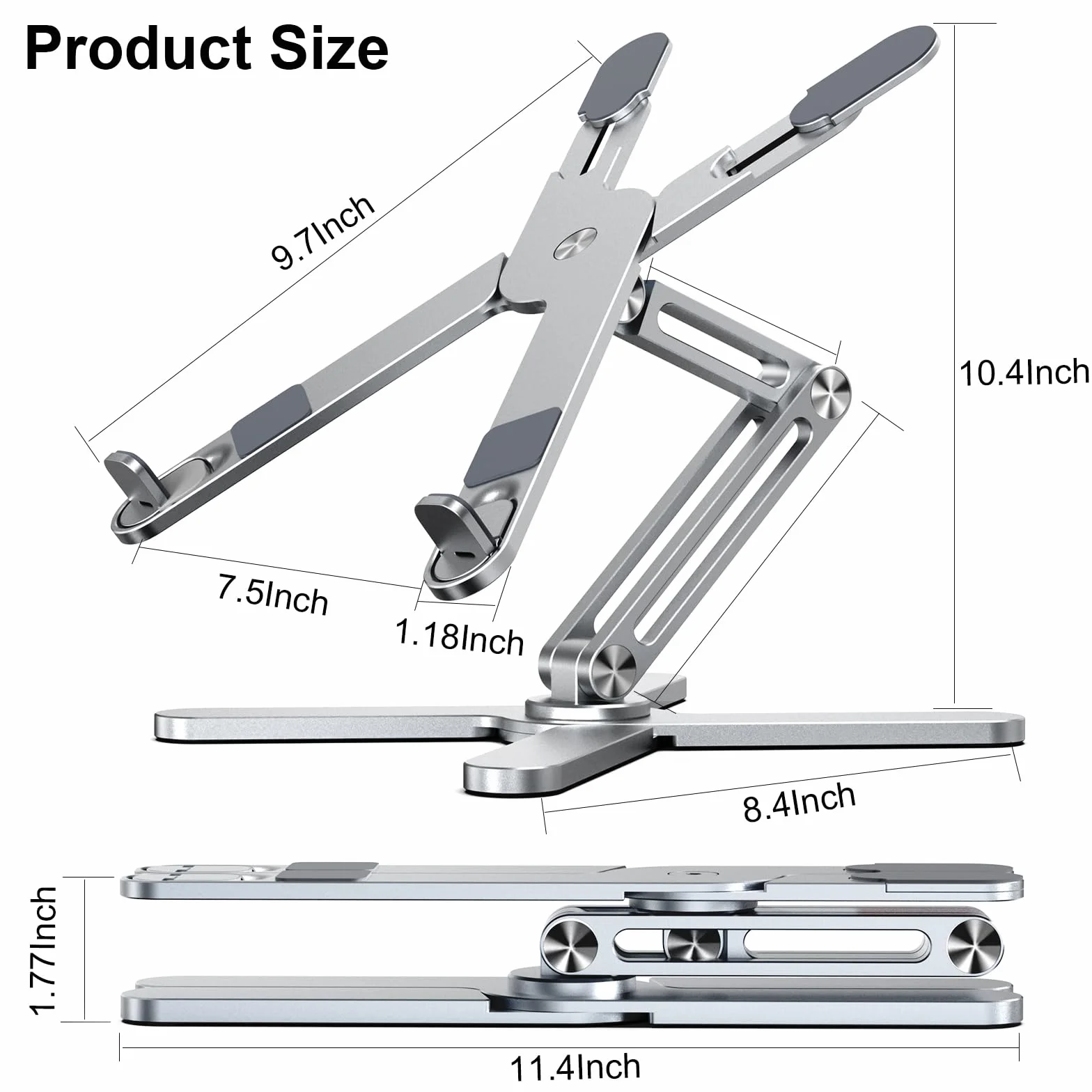 LIENS Regulowany stojak na laptopa z obrotową podstawą 360, aluminiowy stojak na laptopa, składany, ergonomiczny stojak na notebooka, kompatybilny z iPadem i MacBookiem / wszystkimi laptopami o