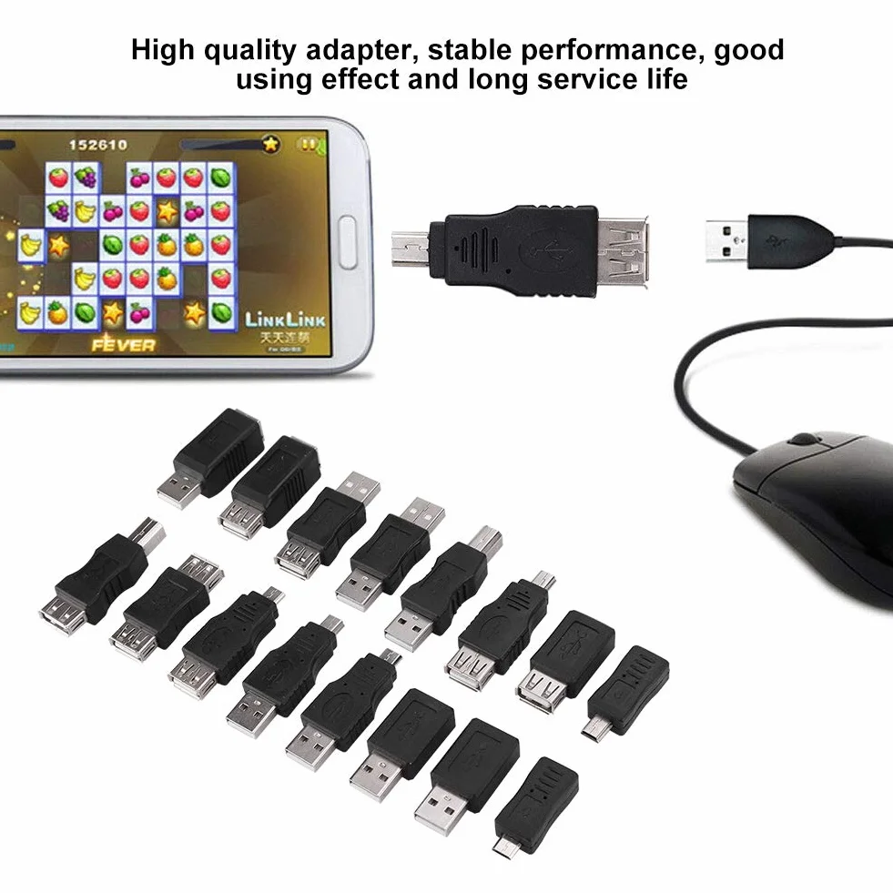 16 sztuk wielofunkcyjnych adapterów micro USB, wtyczka USB na gniazdo micro USB, nadaje się do podłączenia do komputera i innych urządzeń elektronicznych