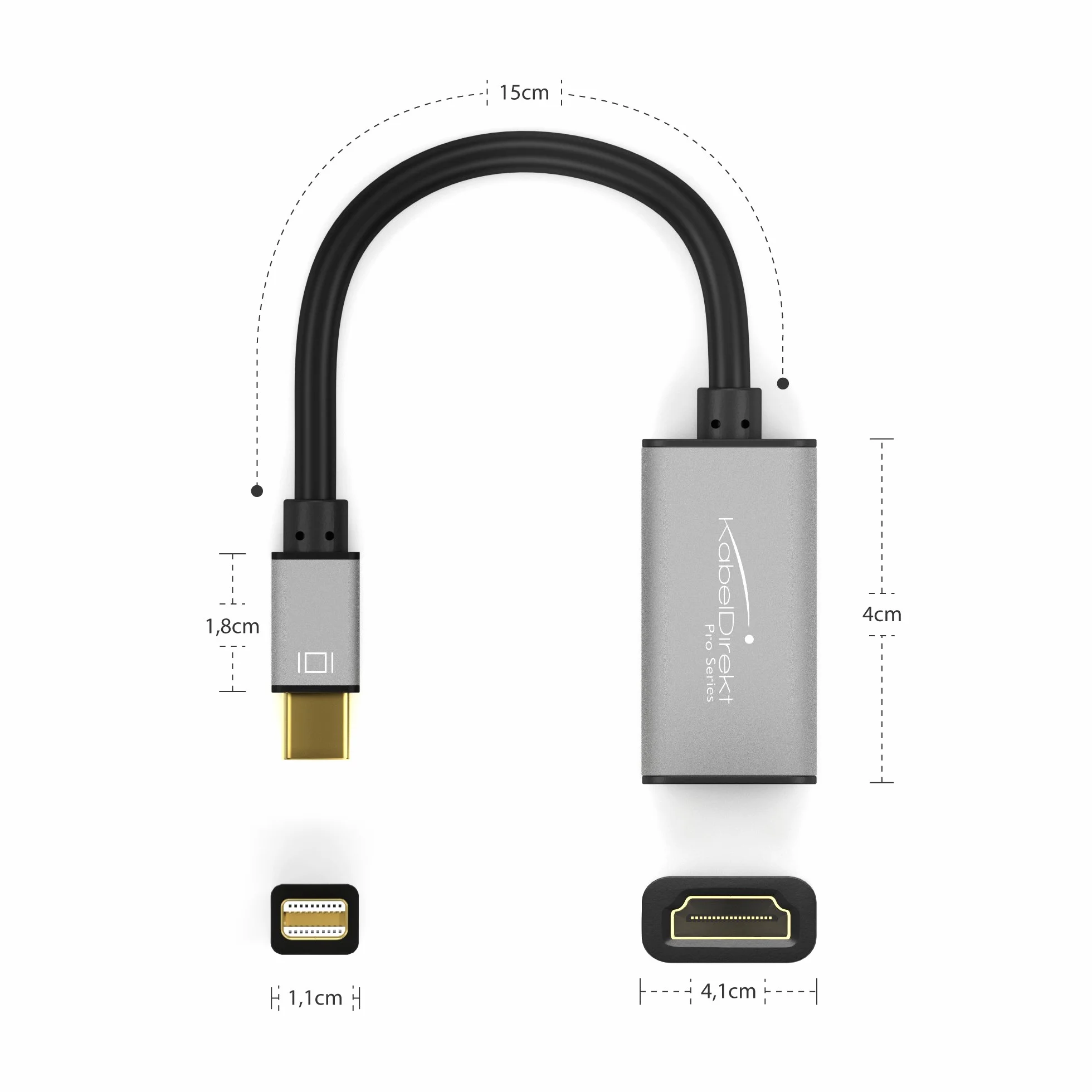 KabelDirekt – Adapter/konwerter Mini DisplayPort (Mini DP) do HDMI (maksymalna rozdzielczość 4K/60Hz, styki powlekane 24-karatowym złotem, do iMaców, MacBooków) – PRO Series
