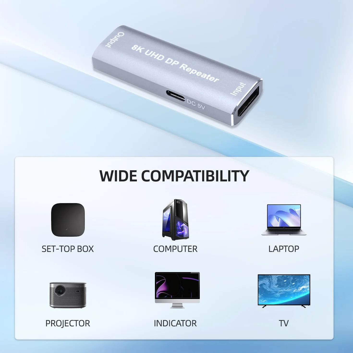 Wzmacniacz DisplayPort 8K, wzmacniacz sygnału DP, obsługa formatów audio DTS-HD/Dolby truehd/DTS/Dolby-ac3 / DSD (szary DP 1.4)