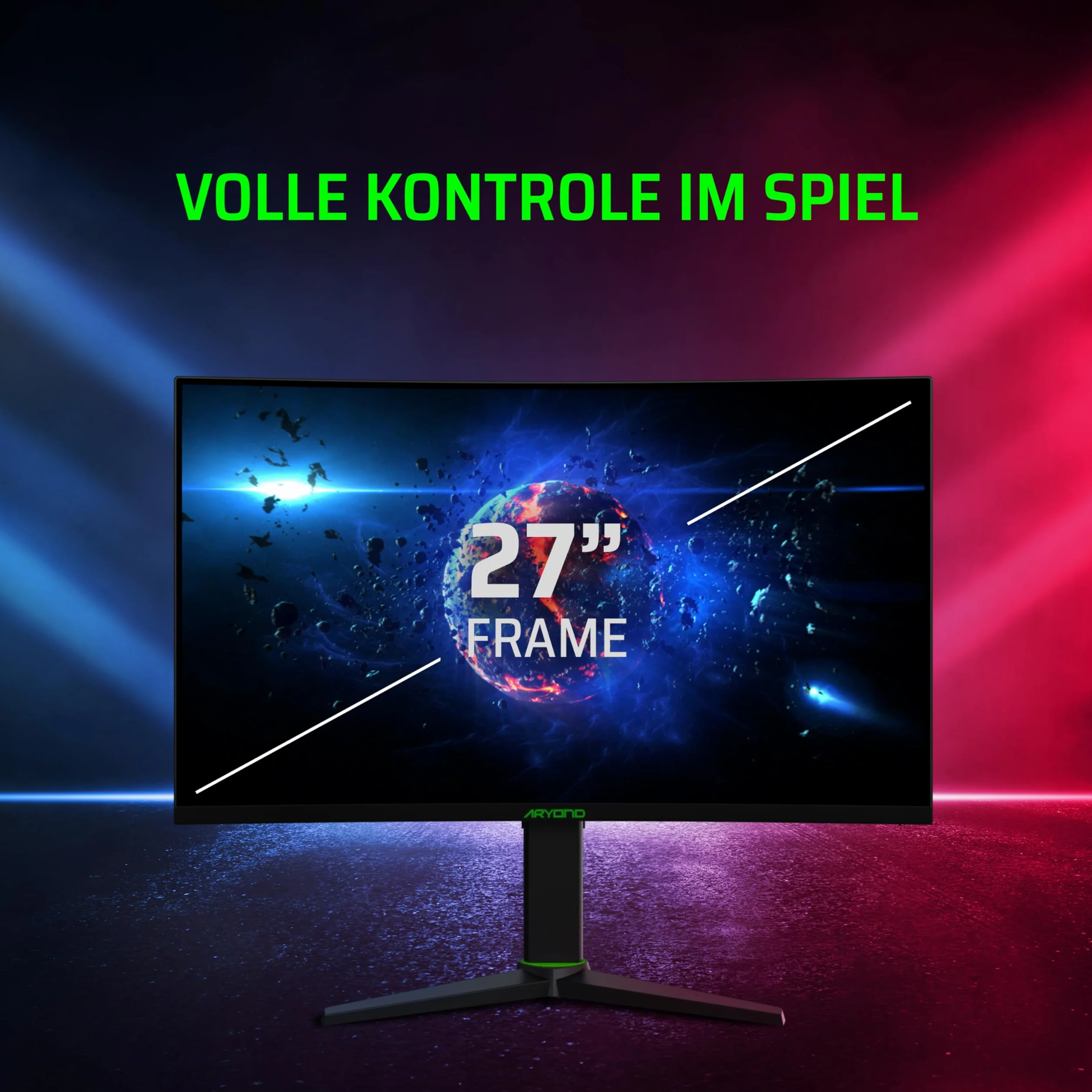 Aryond Zakrzywiony monitor gamingowy A27 V2, zakrzywiony wyświetlacz QHD 27 cali 180 Hz (2560 x 1440), czas reakcji 1 ms, HDR 10, FreeSync, G Sync 119,9%, SRGB, głośniki 2 x Ω8 x 2 W, połączenie HDMI