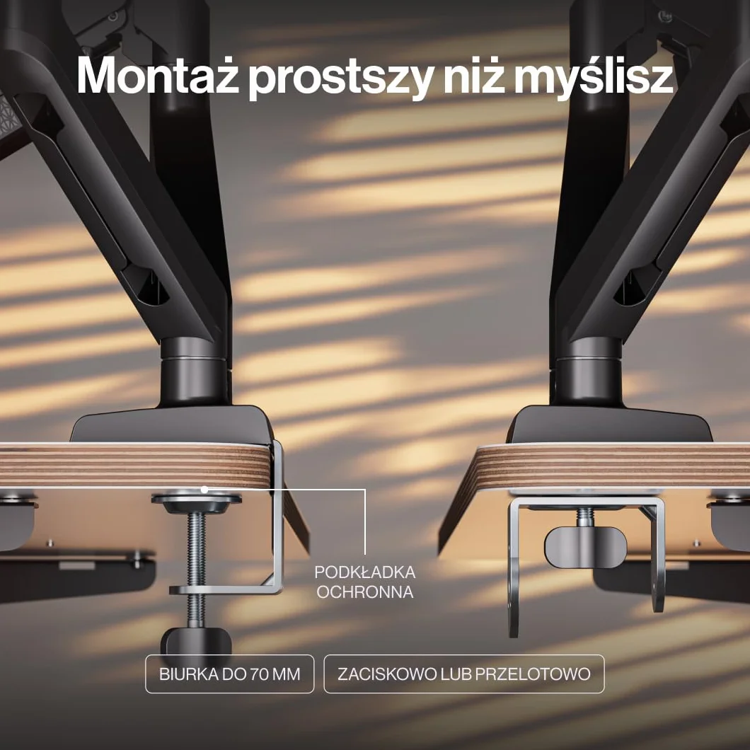 ENDORFY Atlas GS Double, Podwójne Gazowe Ramię do 2 Monitorów 13-32", Udźwig 2x10 kg, Regulowany Uchwyt Biurkowy VESA 75x75/100x100, Funkcja Pivot 180°, System Zarządzania Kablami, Czarny