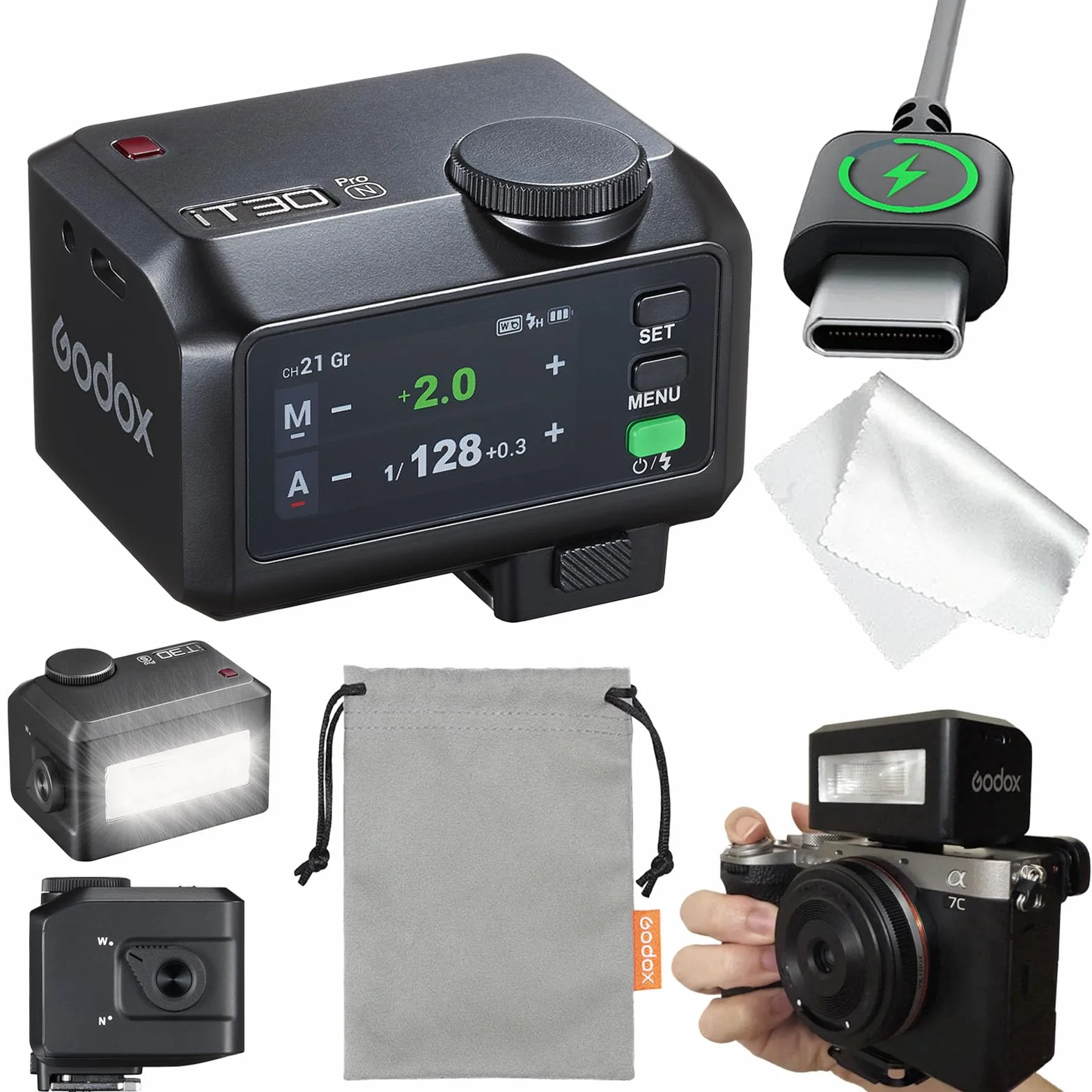 Godox iT30Pro N TTL Mini lampa błyskowa, iT30 Pro N bezprzewodowa lampa błyskowa 2.4G HSS 1/8000 s TTL, z ekranem dotykowym i USB-C, kompatybilna z Nikon ZF Z6, Z7II, Z6II, Z8, ZFC Z9, D4, D5 itp.