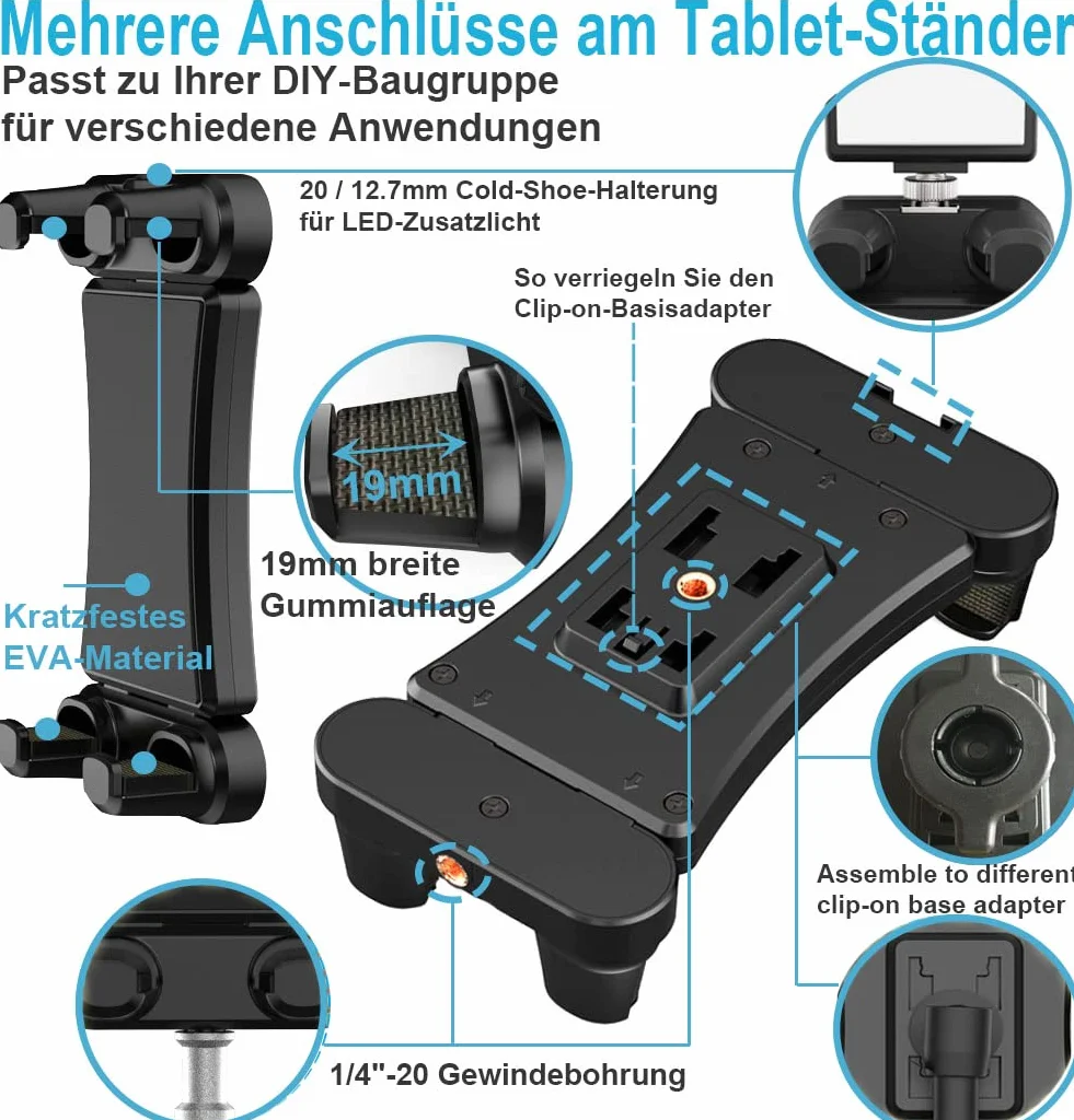 Stojak na tablet, bieżnia, uchwyt na tablet, rower treningowy, uchwyt na tablet, obracany o 360°, stojak na tablet, stojak na mikrofon, biurko, kierownicę, do smartfonów i czytników e-booków 4,5