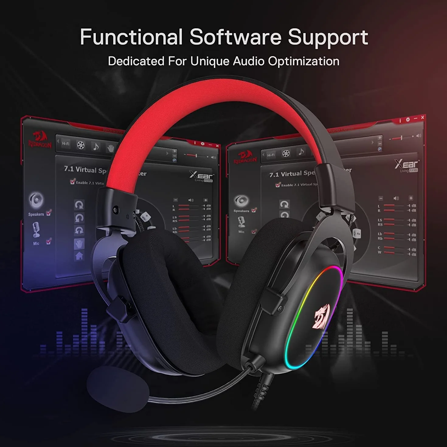 Redragon H510 Zeus Przewodowy zestaw słuchawkowy do gier - dźwięk przestrzenny 7.1 - Nauszniki z pianki Memory - Sterowniki 53 MM - Odłączany mikrofon - Słuchawki międzyplatformowe (RGB)