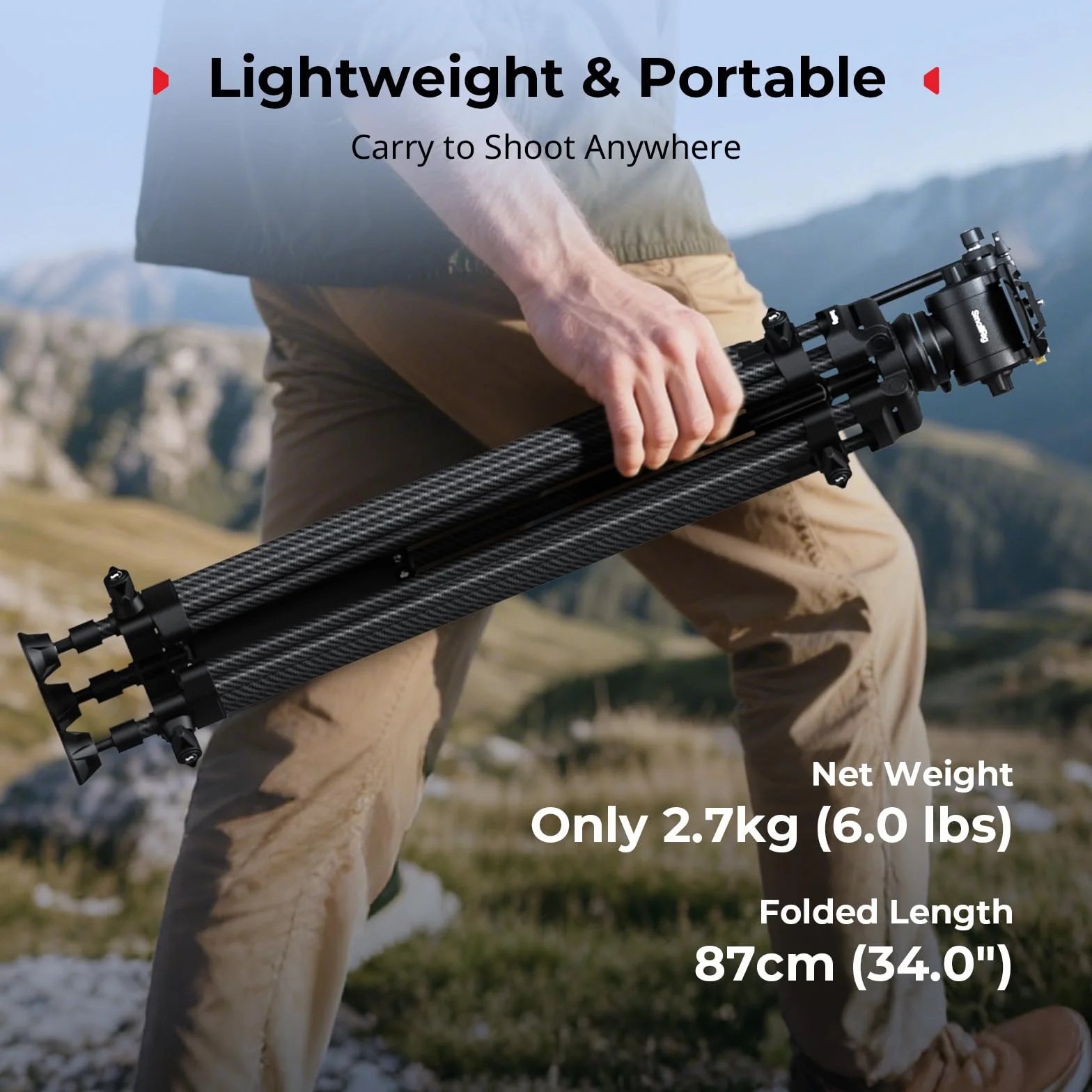SMALLRIG 73''/185 cm, wytrzymały statyw wideo z włókna węglowego, maks. udźwig 10 kg (22 funty), głowica płynna z zakresem pochylenia od +85° do -78°,waga 2,7 kg (6 funtów) - 5441