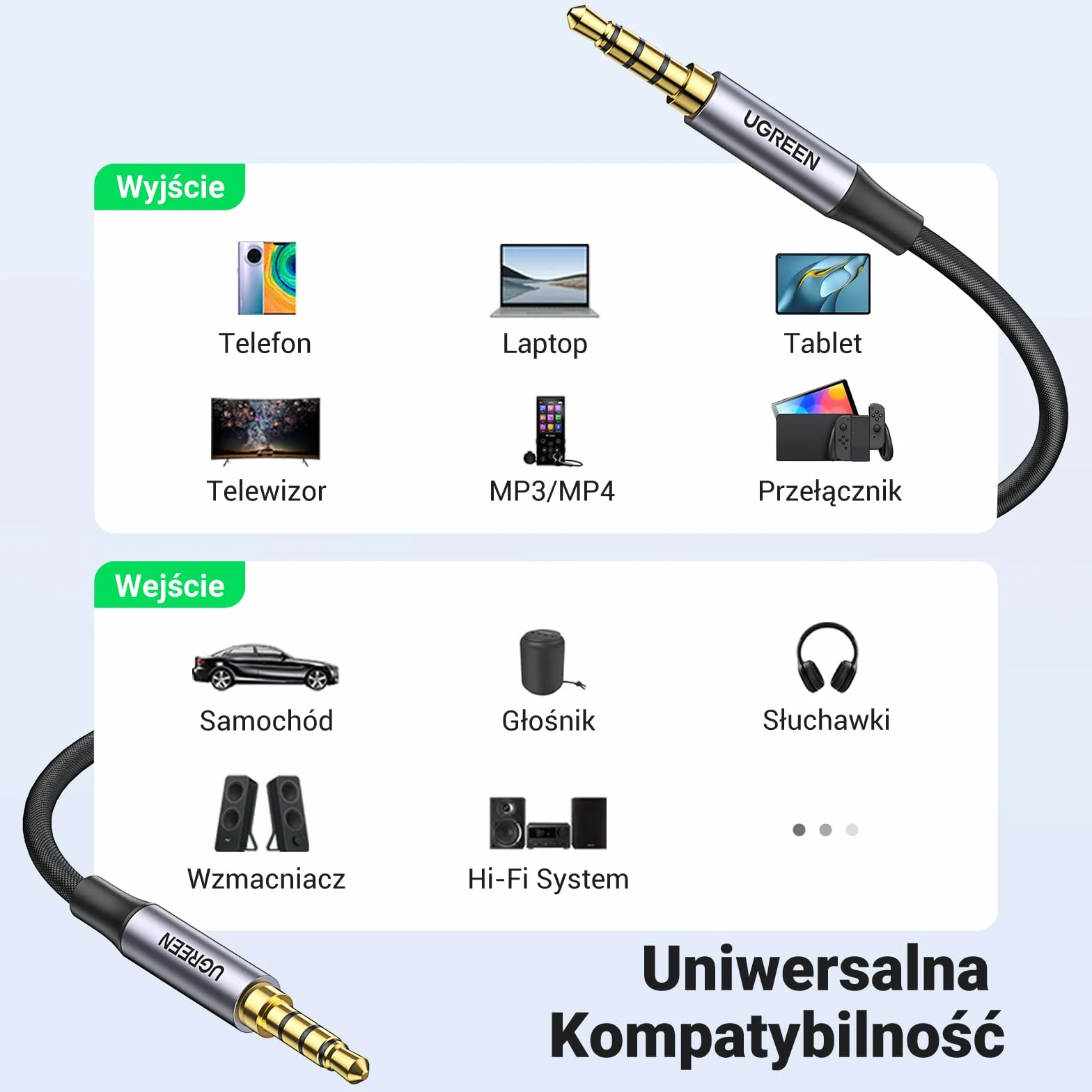 UGREEN 4-Biegunowy Kabel Audio 3,5 mm Męski na Męski (2M)