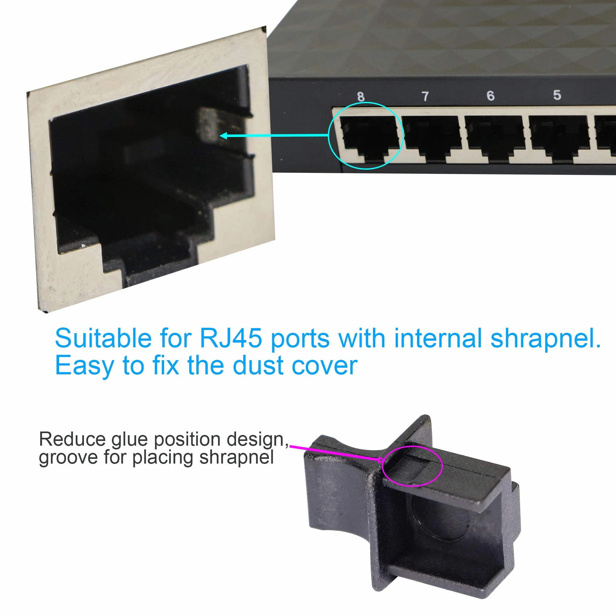 FENGQLONG Osłona przeciwpyłowa RJ45 Port koncentratora Ethernet 50 szt. czarna