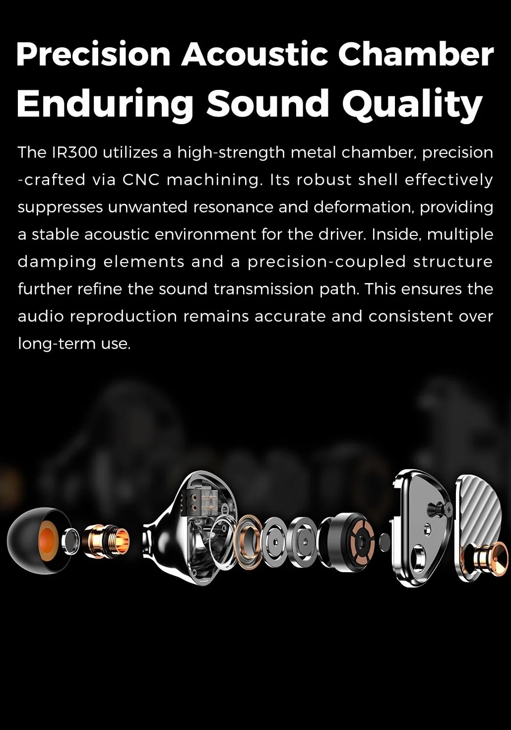 aune IR300 Monitory douszne IEMs Pure Fidelity słuchawki HiFi, przewodowe słuchawki douszne z dynamicznym sterownikiem, 0,78 mm 2-pinowe odłączany kabel OFC Hi-Res Audiophile słuchawki do systemu HiFi