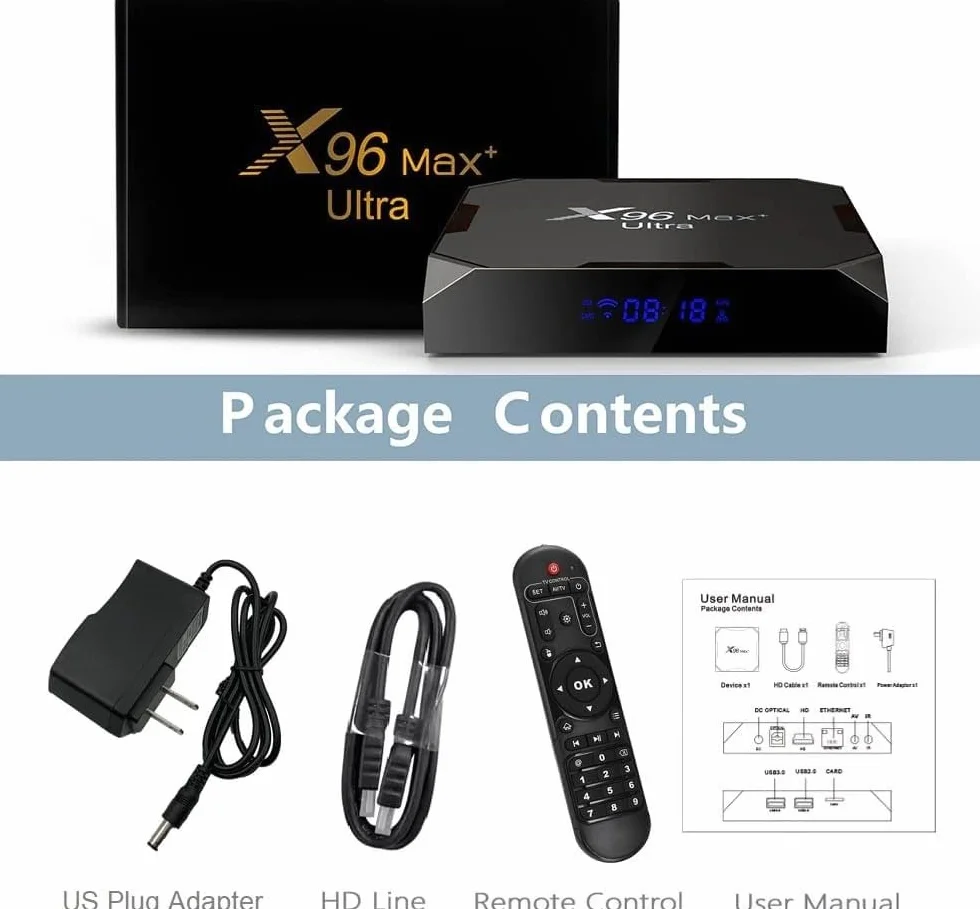 X96 Max Plus Ultra TV Box Android 11 Amlogic S905X4 4 GB 32 GB Obsługa AV1 8K Dual WiFi BT Obsługa klawiatury i8 Czarny