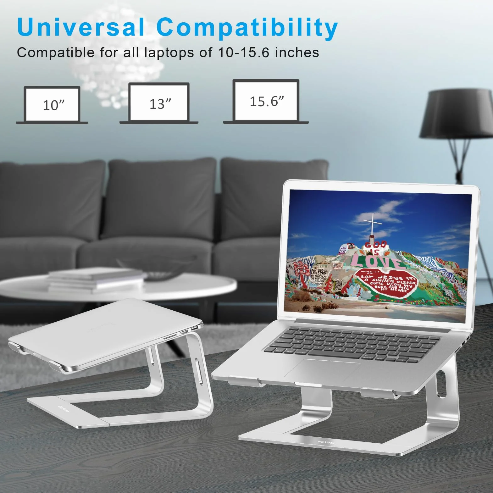 BoYata Stojak na laptopa, aluminiowy przenośny wentylowany uchwyt do laptopa, podstawka do notebooka kompatybilny z komputerami MacBook Pro/Air, Dell, HP, Samsung, Acer 10–14” (Srebro)