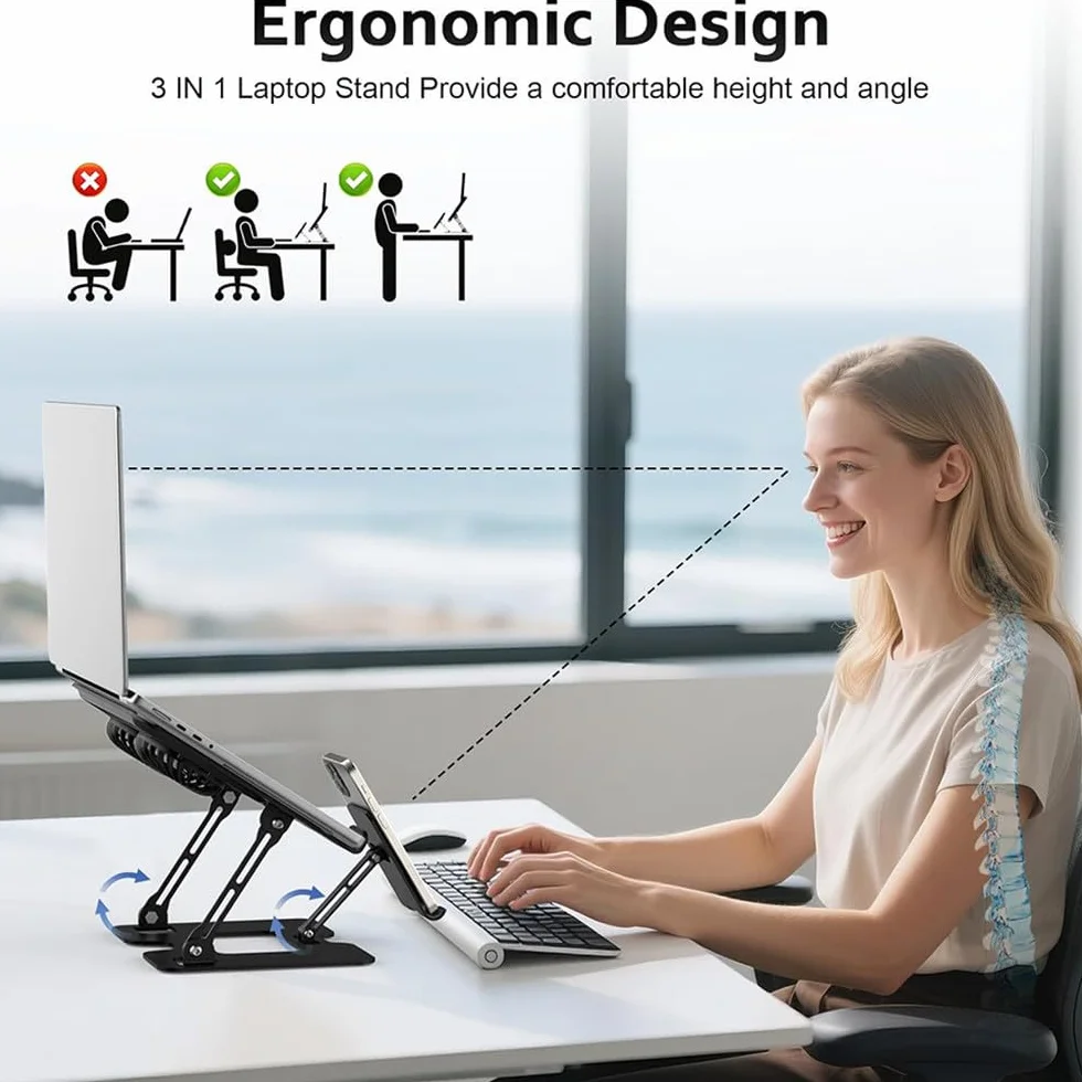 Podstawka Pod Laptopa Z Portami Usb,Z Wentylatorem,Do Laptopów Do 17 Cali,Regulacja 180°,Udźwig 40Kg,Antypoślizgowy Silikon–Do Laptopa,Telefonu/Ipada;Idealna Do Czytania,Nauki I Spotkań A