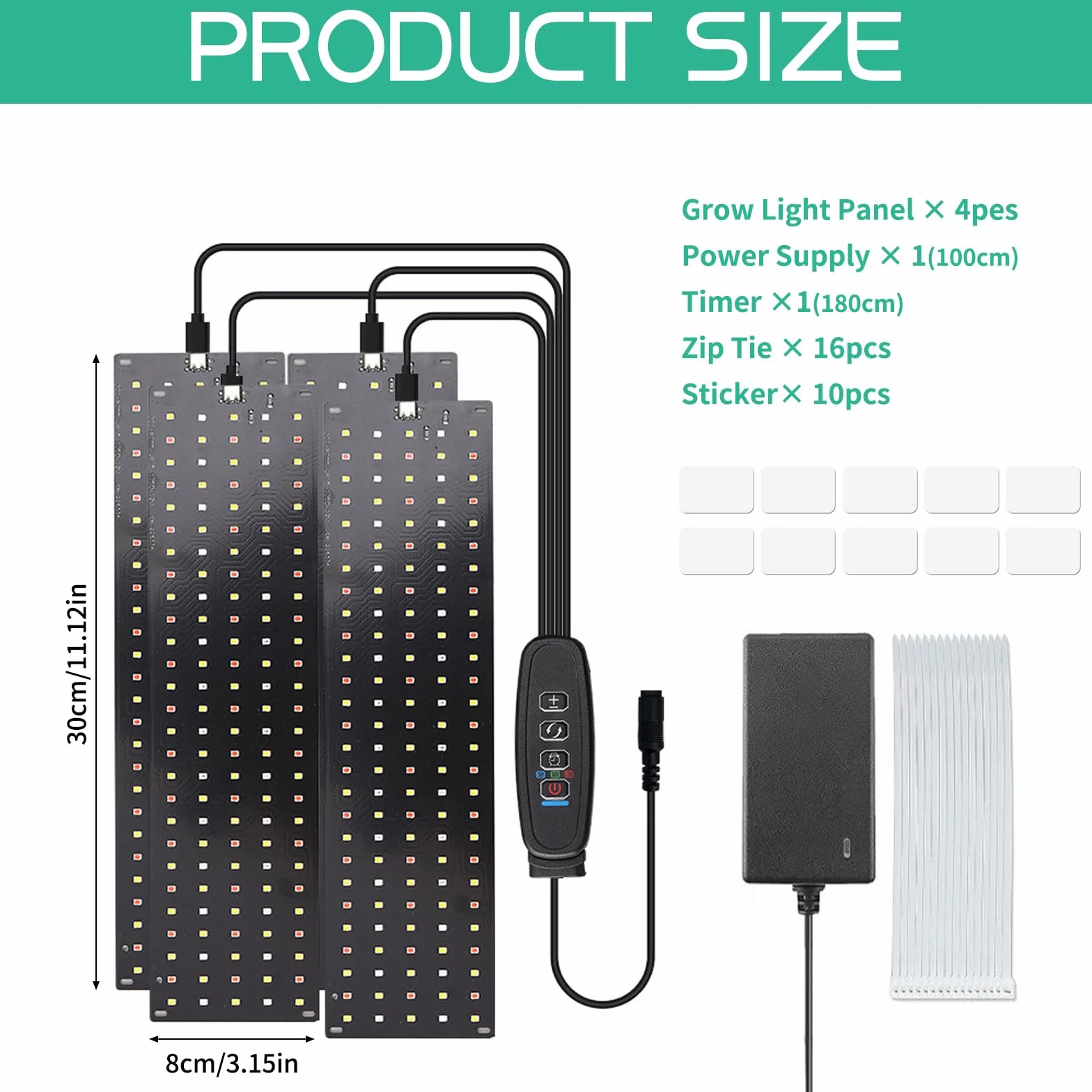 Lampa do roślin LED, 4 sztuki, pełne spektrum, pełne spektrum, z 540 diodami LED, 3 tryby oświetlenia, 3/9/12-godzinny automatyczny timer, 10 rodzajów jasności, do roślin pokojowych (czarna)