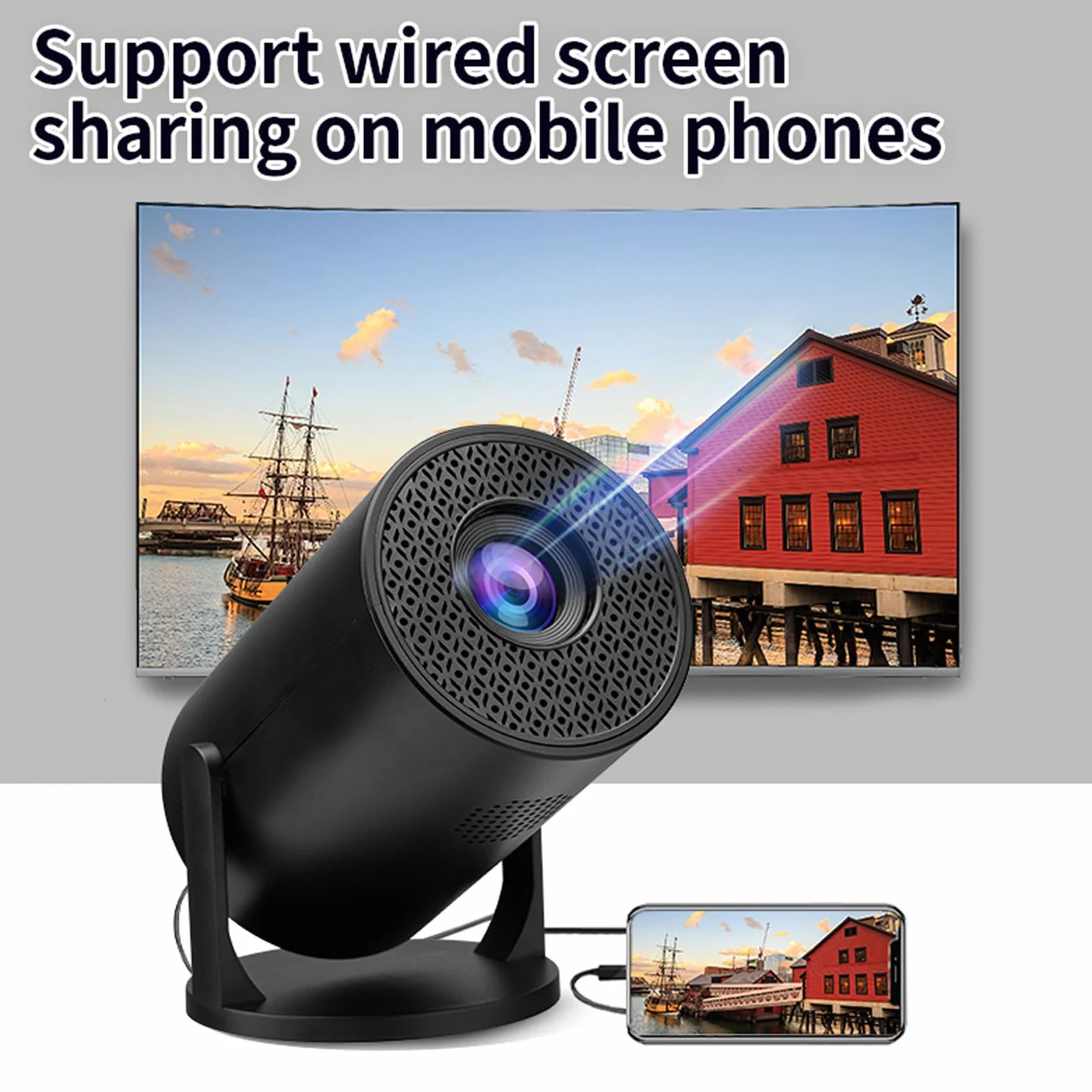 ASHATA Mini Projektor z Wi -Fi i Bluetooth, 270 ° Regulowany Stojak na Zewnątrz Projektor Kina Domowego USB TV Stify Filmy Projektor Filmowy na Smartfona z Laptopa Android