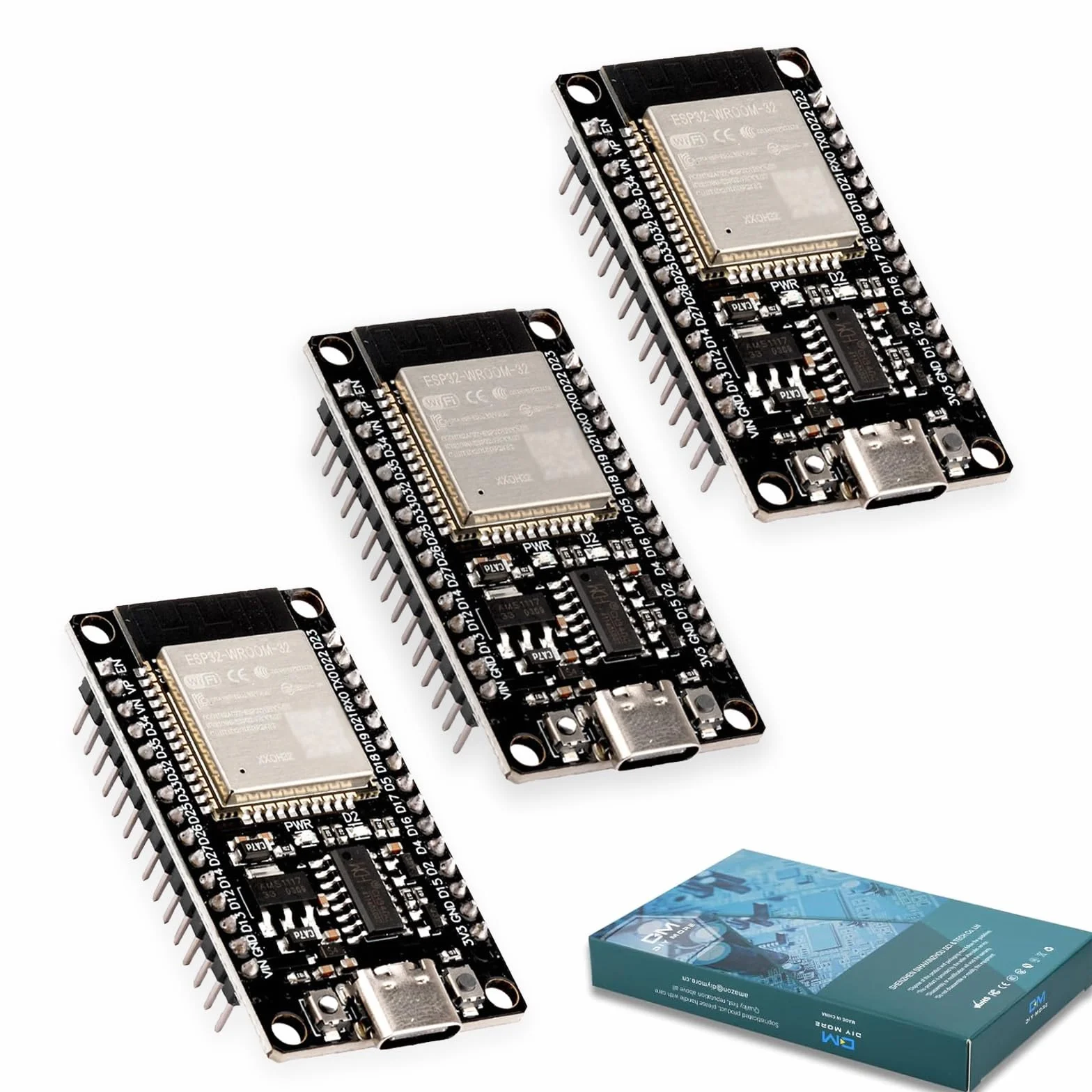 diymore 3 sztuki ESP32 WROOM 32 Nodemcu Development Board ESP32 NodeMCU moduły USB C 2.4 GHz WLAN WiFi Bluetooth CH340 Chip