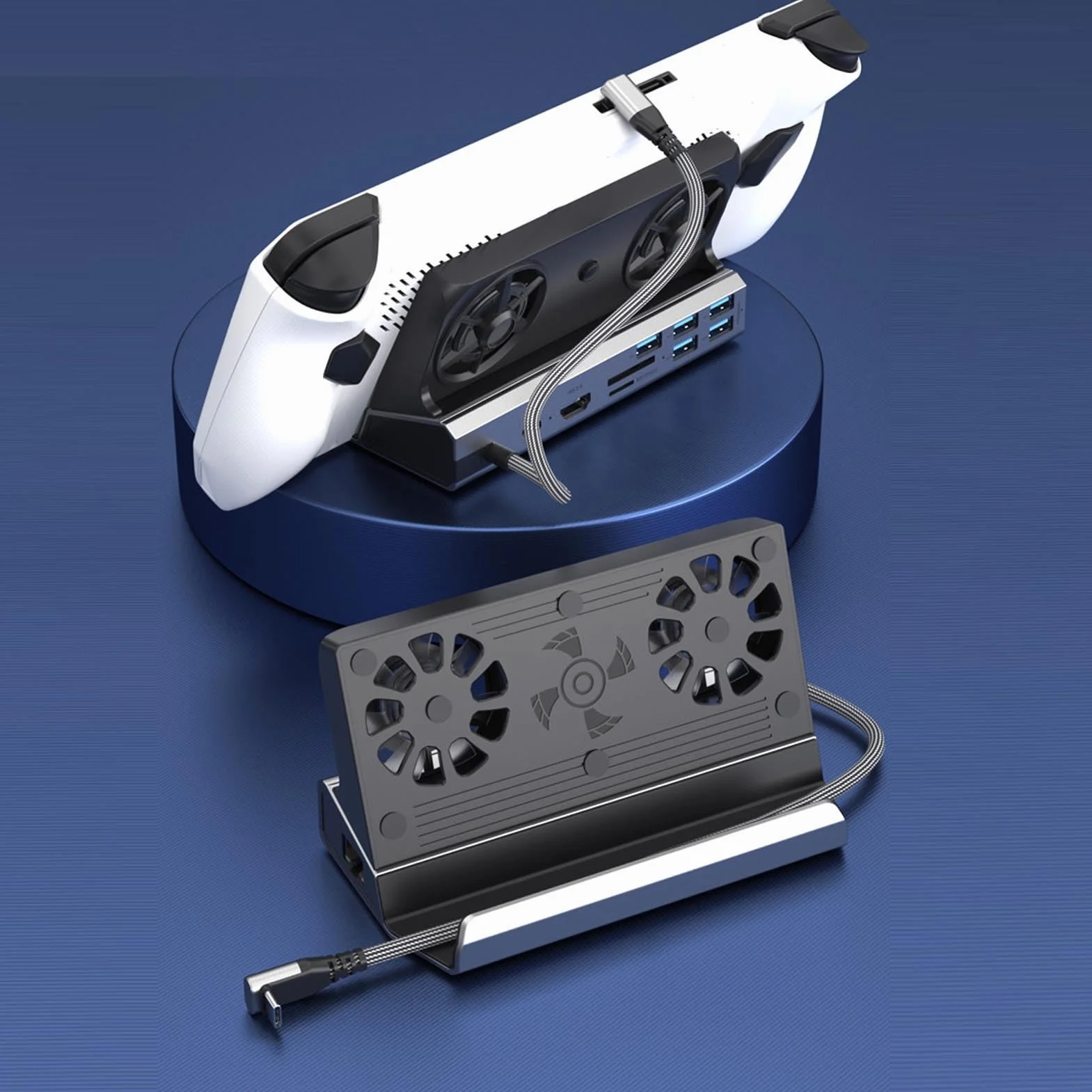 Jiawu Stacja Dokująca Steam Deck Podwójny Wentylator Chłodnicy 9 W 1 Interfejs Multimedialny HD USB 3.0 PD 100 W dla Graczy Materiał ze Stopu Aluminium