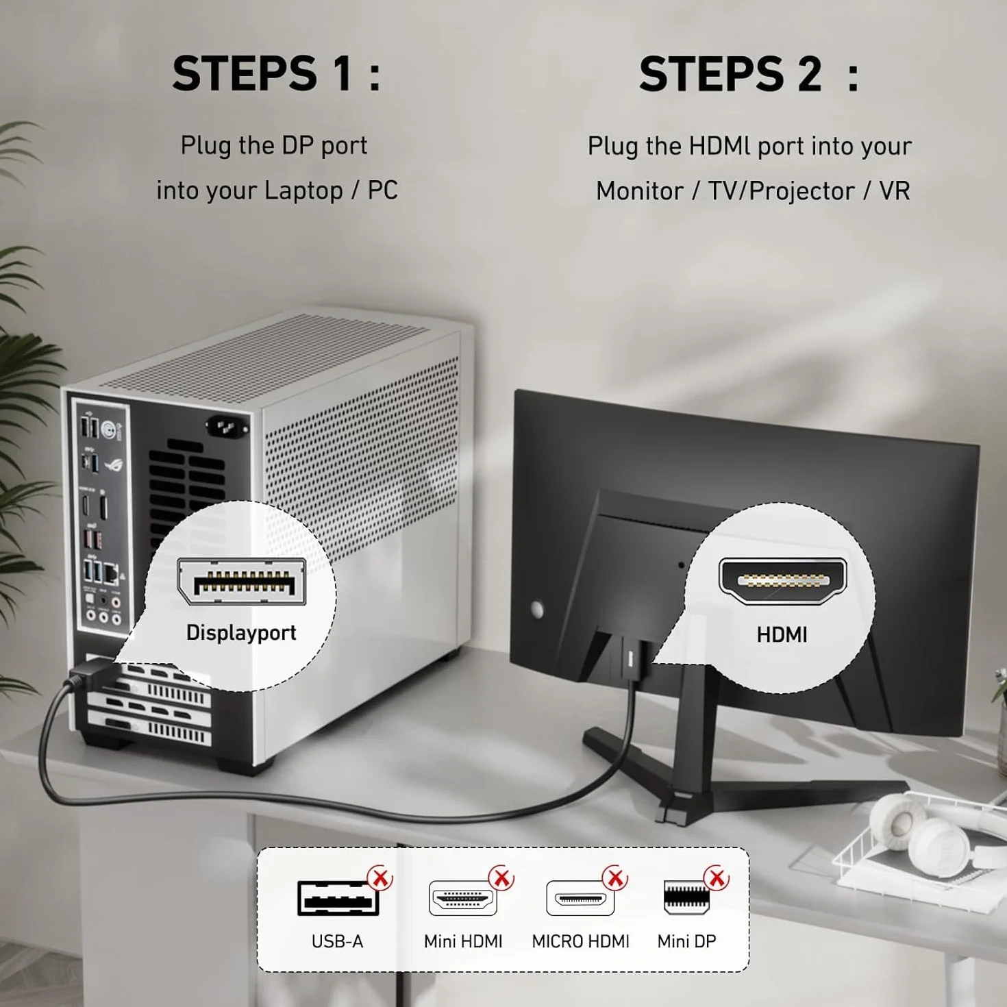 DisplayPort do HDMI 6 stóp pozłacany kabel, AVACON Display Port na HDMI adapter męski do męskiego czarny