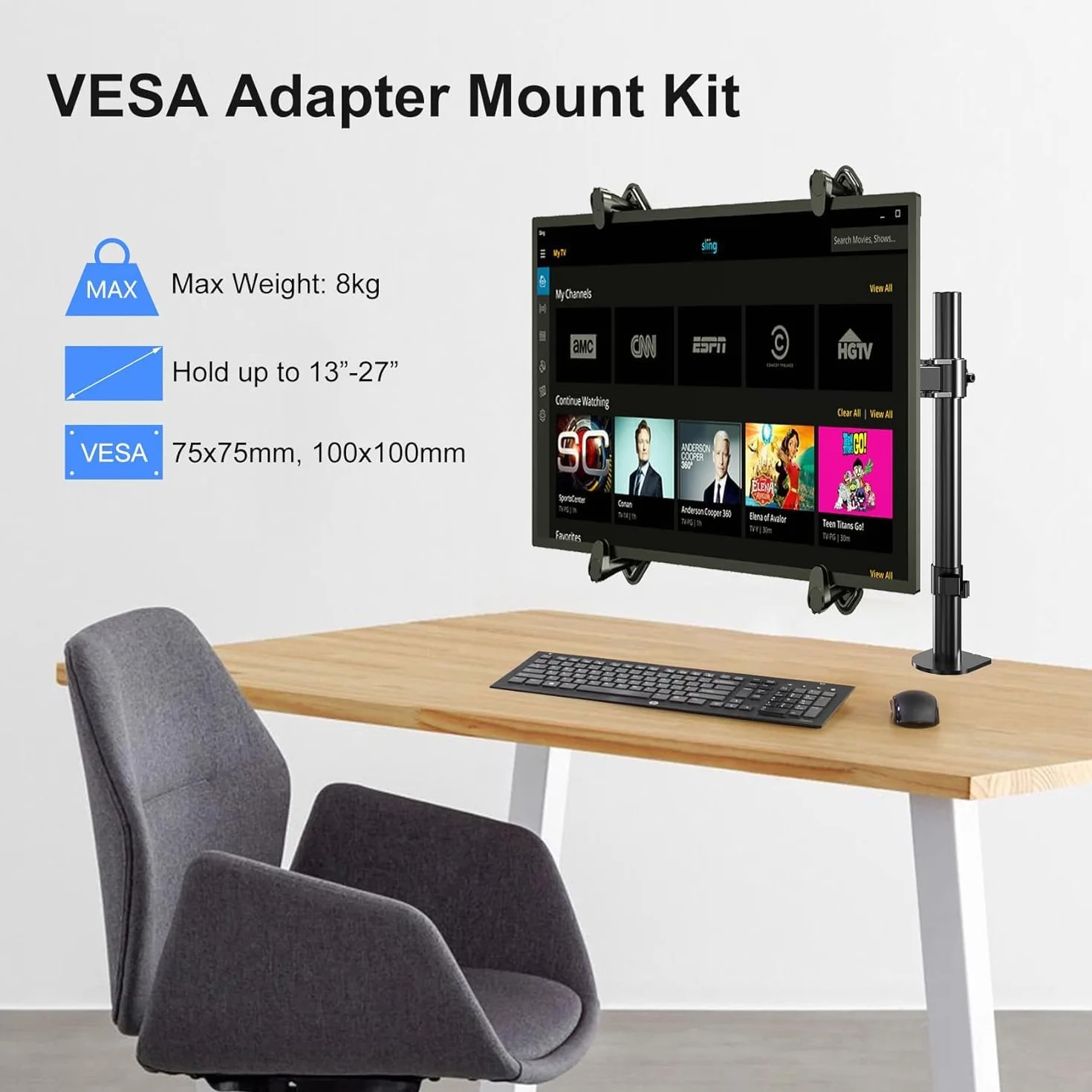 Suptek Adapter inny niż VESA do zestawu wspornika ramienia monitora do ekranów 13-32 cali, VESA 75×75/100×100mm