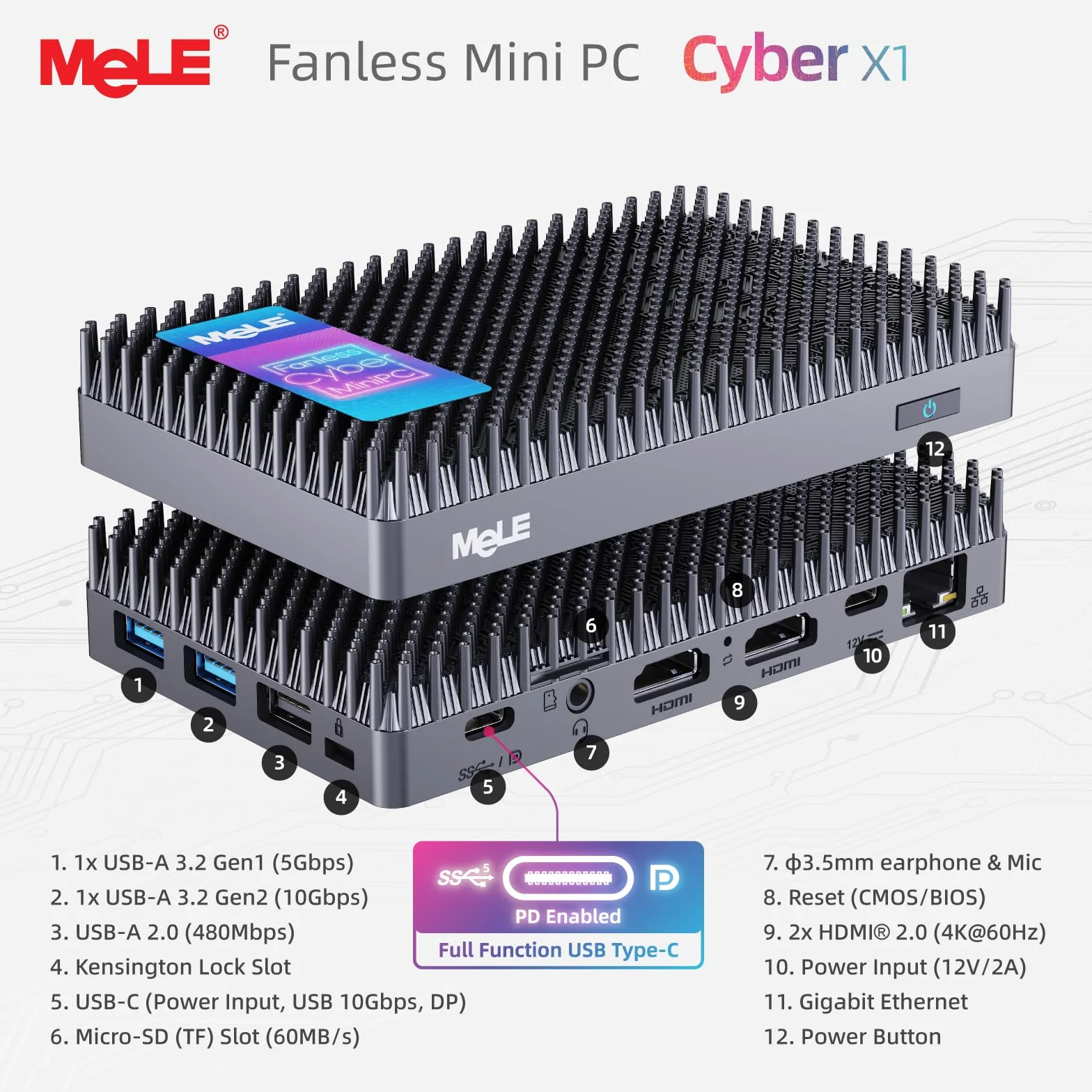 MeLE Cyber X1 Fanloze Mini-PC, N150 32GB 512GB, Dubbele HDMI, USBC Dispaly | N150 tot 3.6GHz, 32GB RAM, 512GB SSD, 4K dubbele HDMI display, USB-C PD3.0, for Home Offfice IoT,Astrophotograpghy